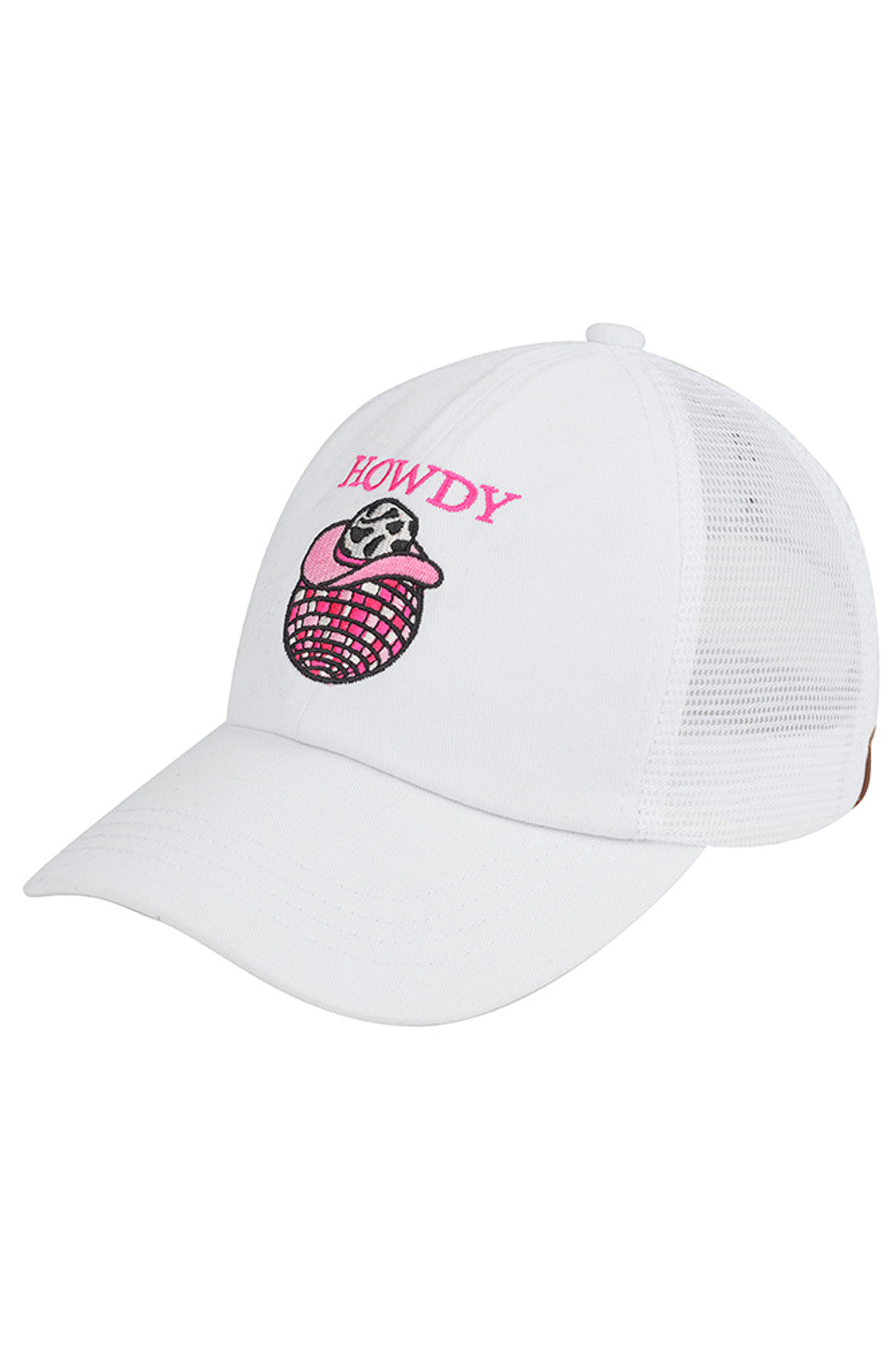 White C.C Howdy Discoball Embroidered Baseball Cap is a stylish and unique addition to any wardrobe. Made with high-quality materials and expertly embroidered with a discoball design, this cap is perfect for those looking to make a statement. Stand out from the crowd and enjoy the benefits of both fashion and comfort with this one-of-a-kind cap.