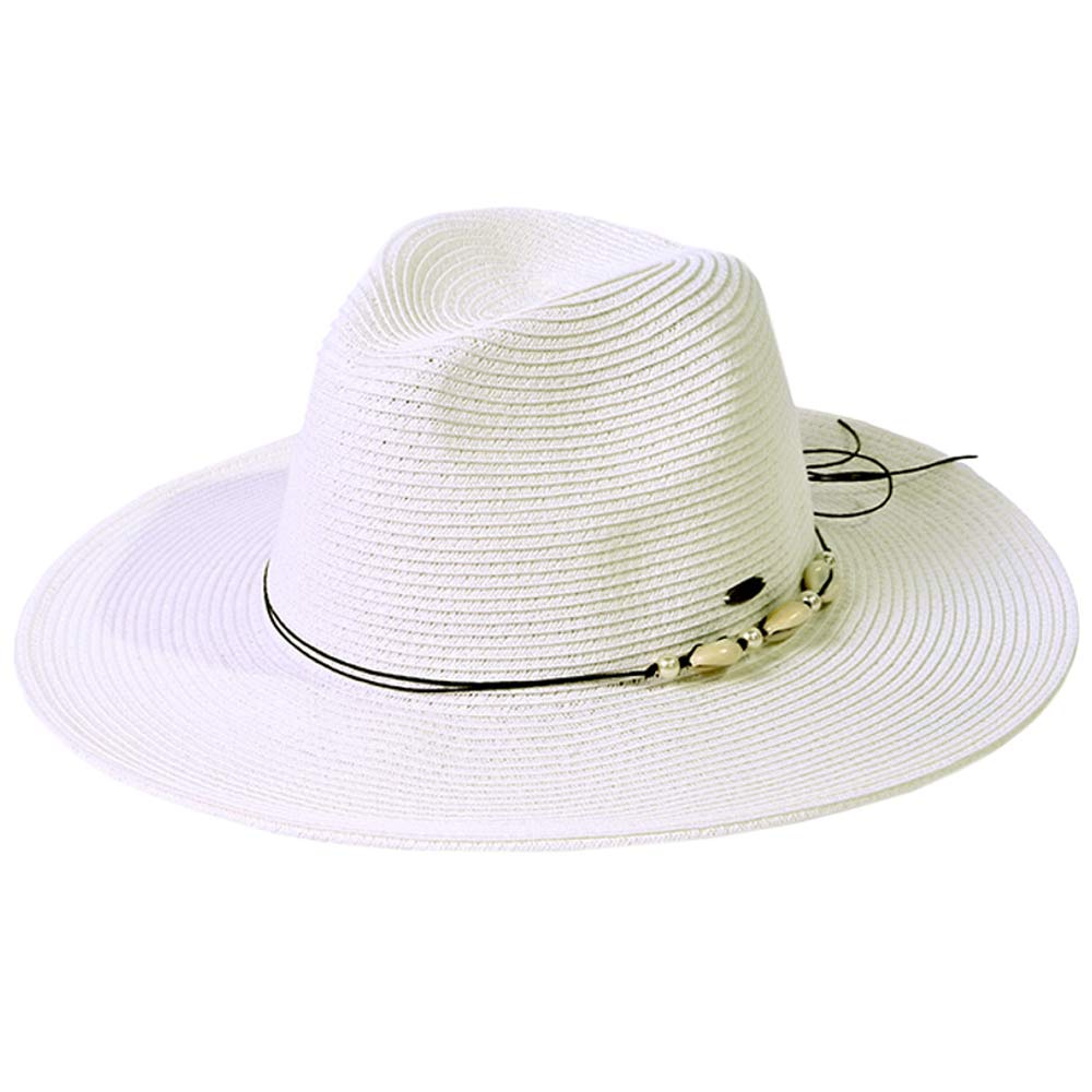 C.C Shell And Pearl Trim Band Panama Sun Hat - White - Sun Hats