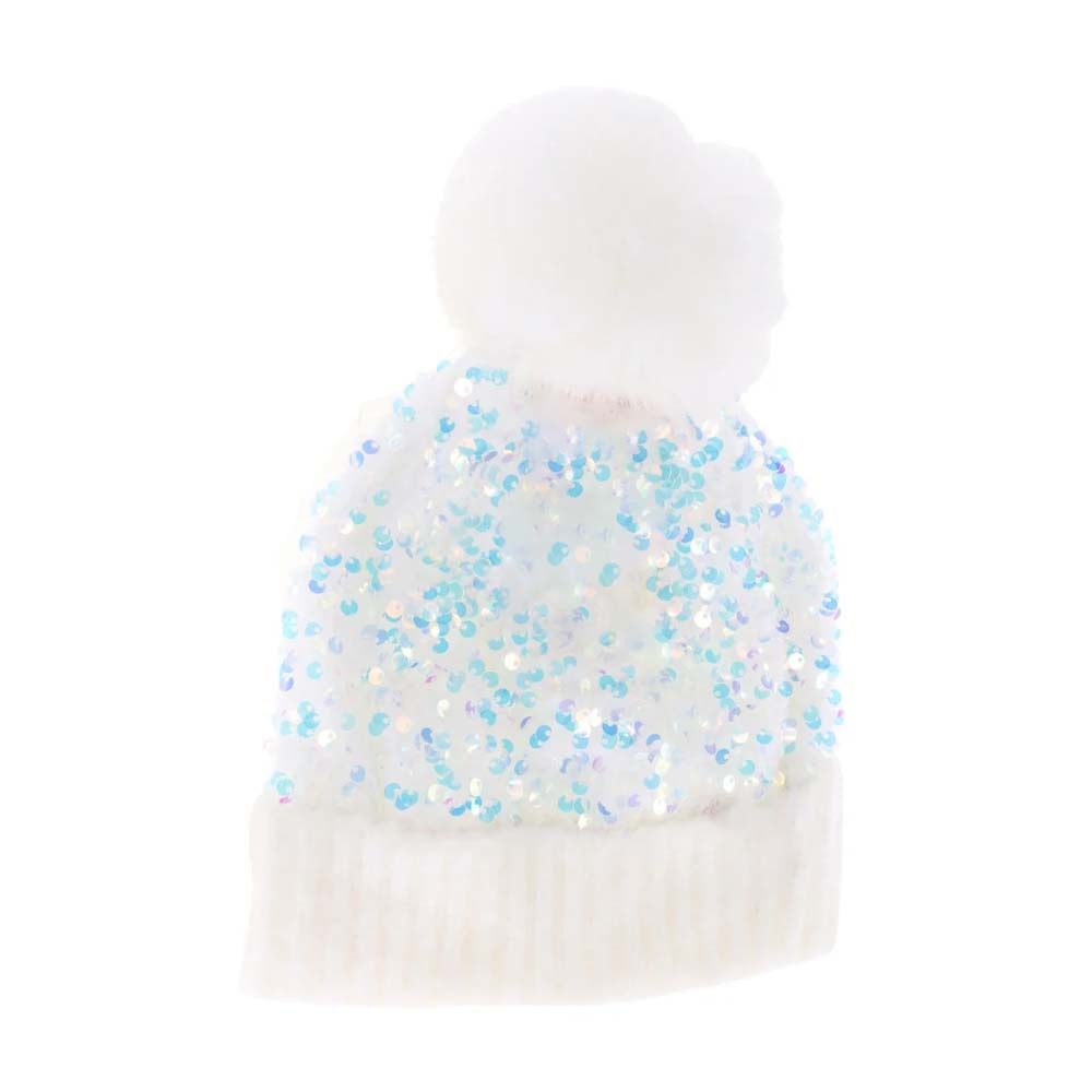 White KIDS Cluster Sequin Faux Fur Pom C.C Beanie combines playful sparkle with cozy warmth, making it an ideal accessory for children. Featuring a stylish cluster of sequins and a soft faux fur pom-pom, this beanie offers both charm and comfort. Crafted to provide excellent insulation, it keeps little heads snug during colder days while adding a trendy touch to any outfit.
