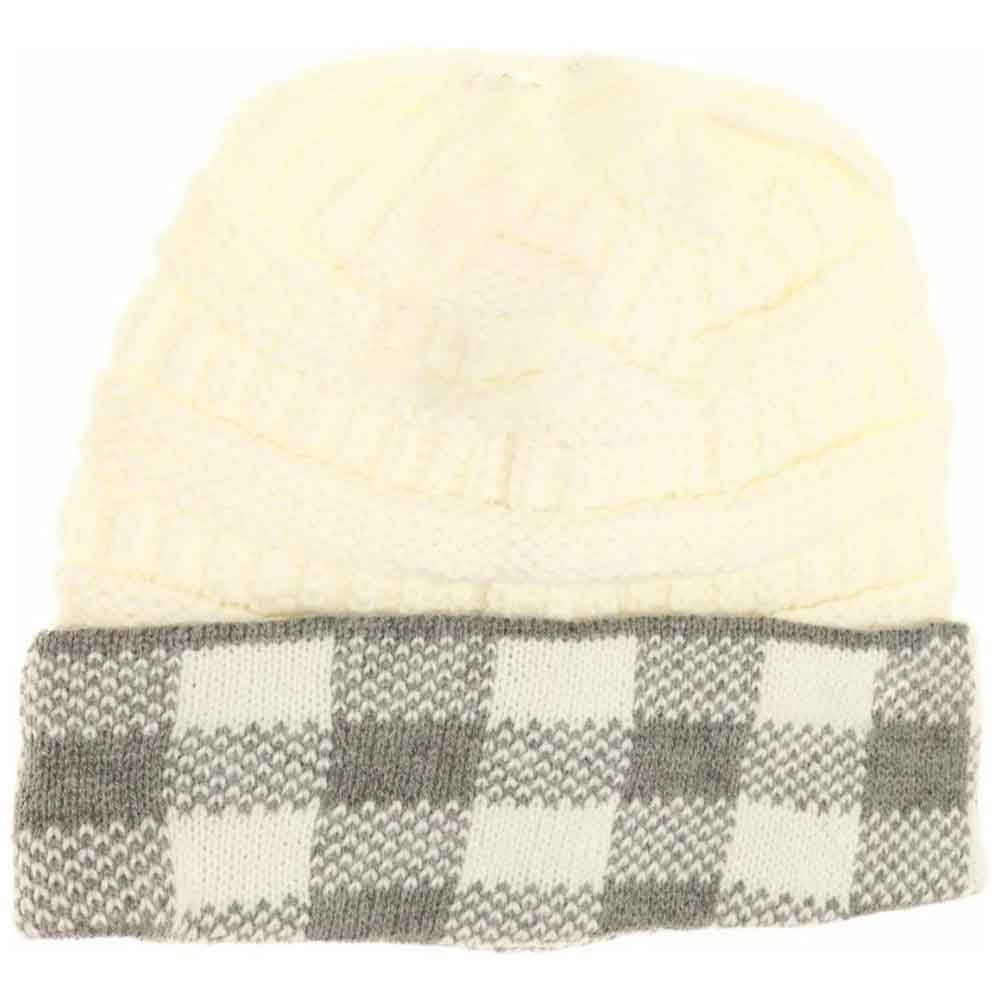 White-Lt._grey The Buffalo Check CC Beanie Tail combines classic style with practical warmth. Crafted from soft, durable fabric featuring a timeless buffalo check pattern, it provides cozy comfort for cooler days. Its loose, slouchy fit accommodates various hairstyles, making it perfect for everyday wear or outdoor activities in crisp weather. This beanie offers both functional protection from the cold and a versatile, stylish addition to any seasonal wardrobe.