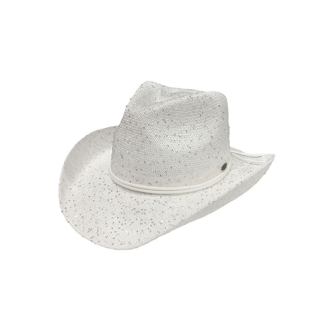 White White Add instant shine to any western look with this C.C Brand sequin cowboy hat. Whether you're heading to a country concert, music festival, or just want to turn heads at brunch, this hat delivers bold sparkle without the weight. Designed for comfort and built to stand out, it's your new favorite party-ready accessory.