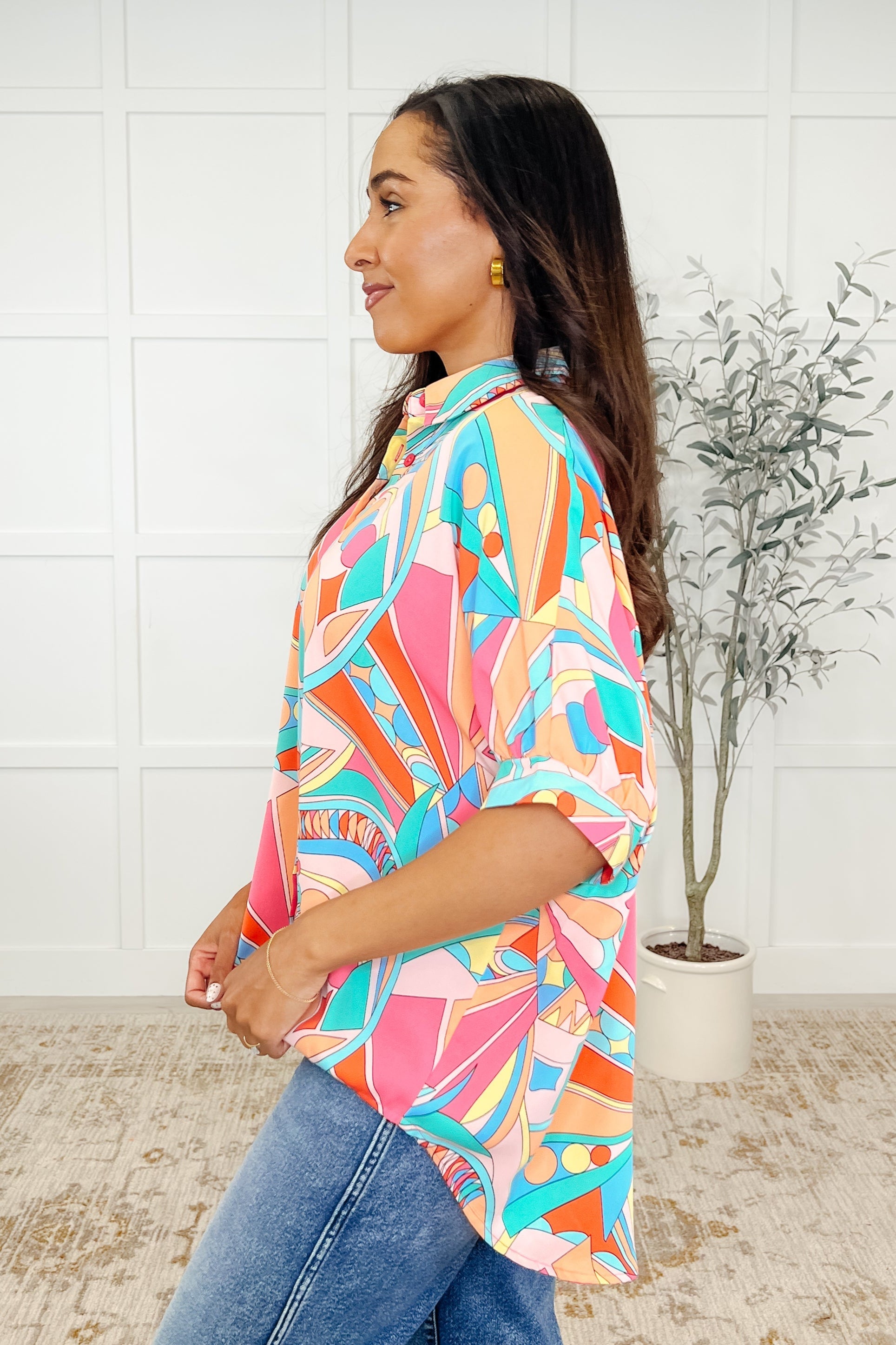 Wide Eyed Abstract Print Batwing Blouse - Charming Charlie