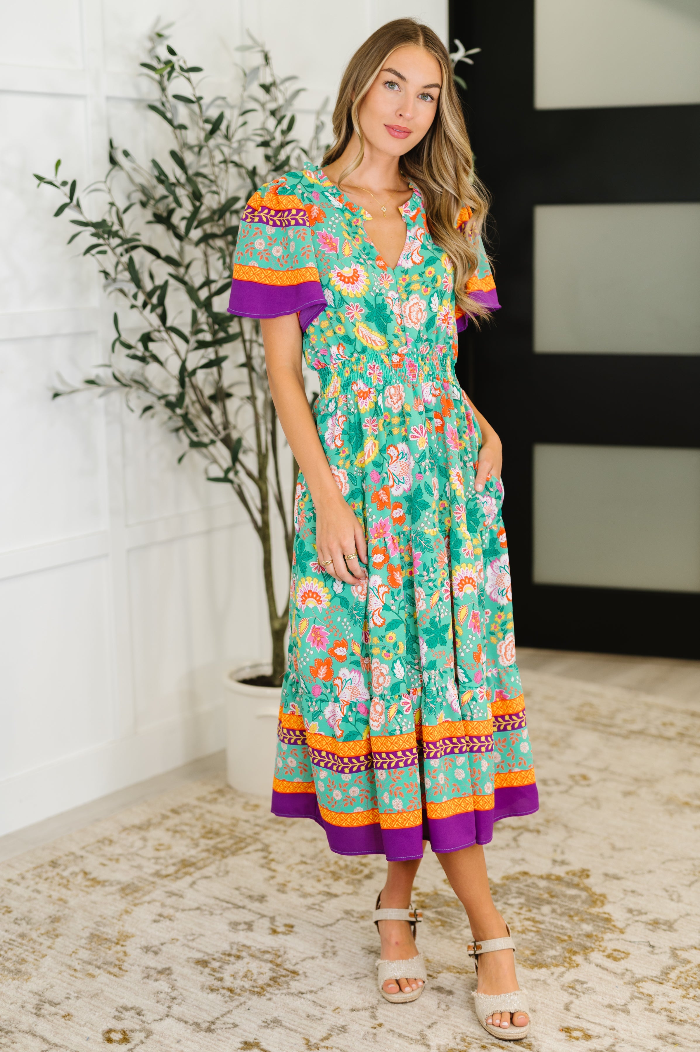 Wildflower Wish Gathered Tier Dress in Mint - Charming Charlie