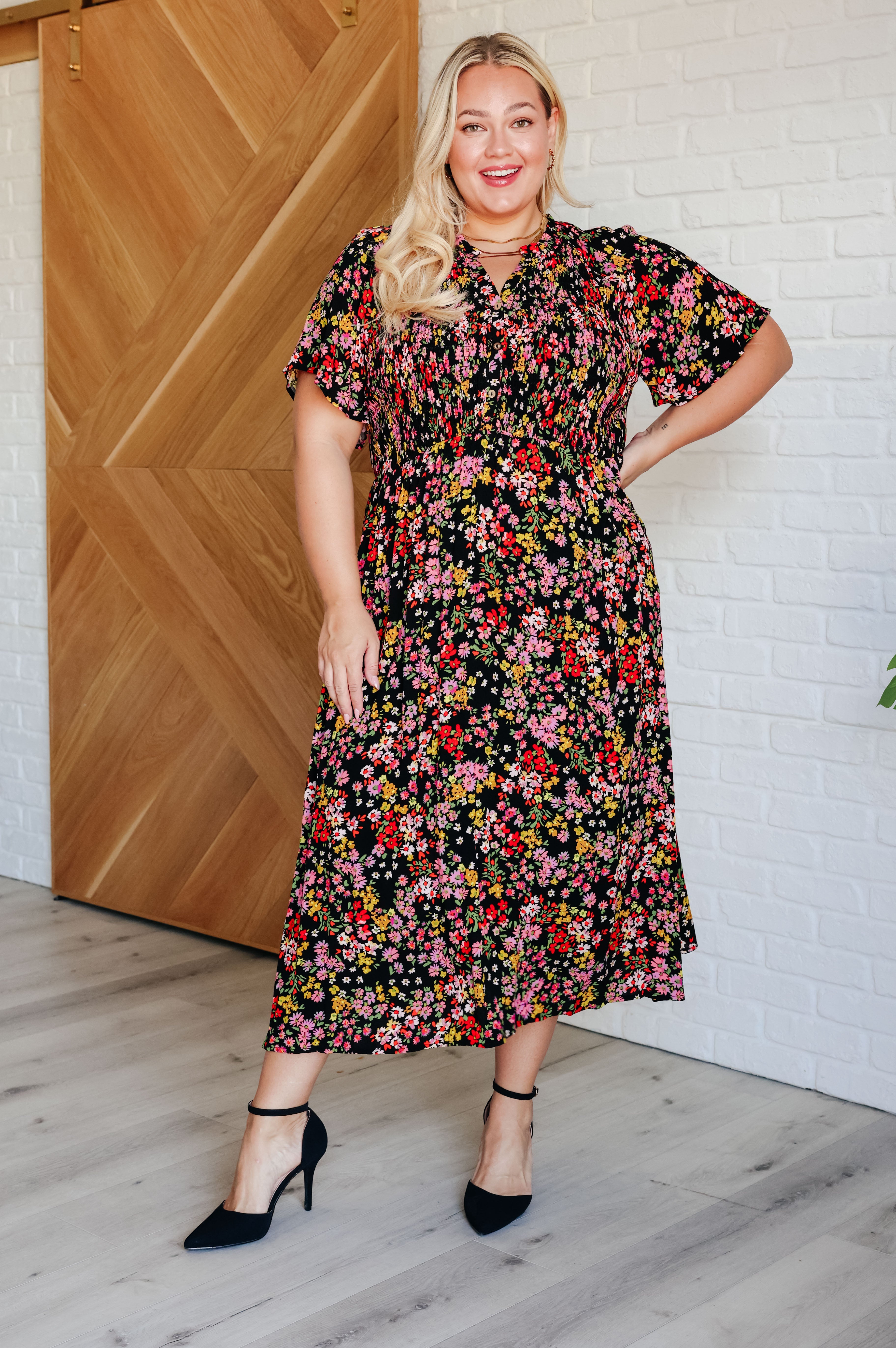 Wildflower and Barley V-Neck Button Up Dress - Charming Charlie
