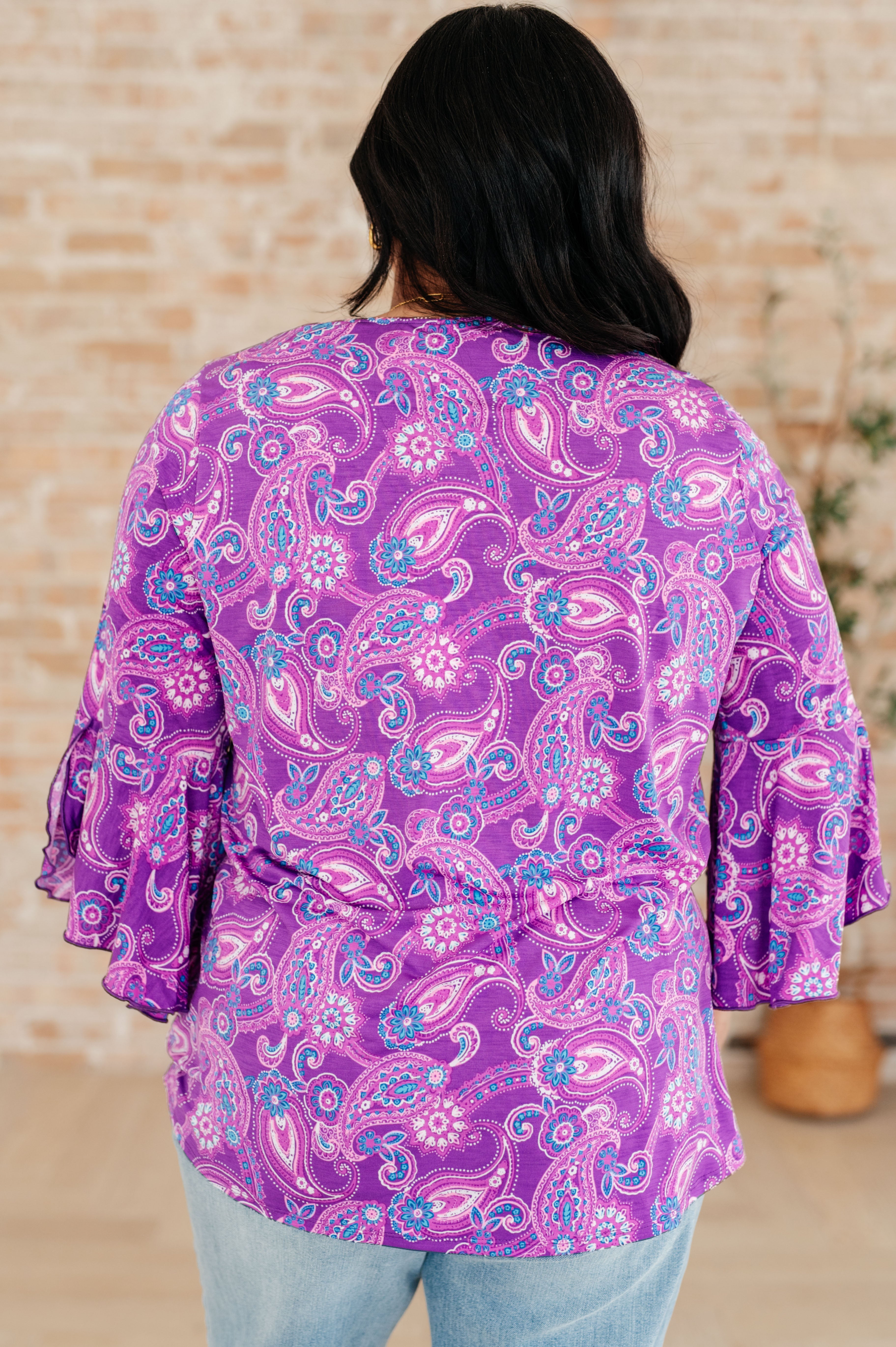 Willow Bell Sleeve Top in Lavender Paisley - Charming Charlie