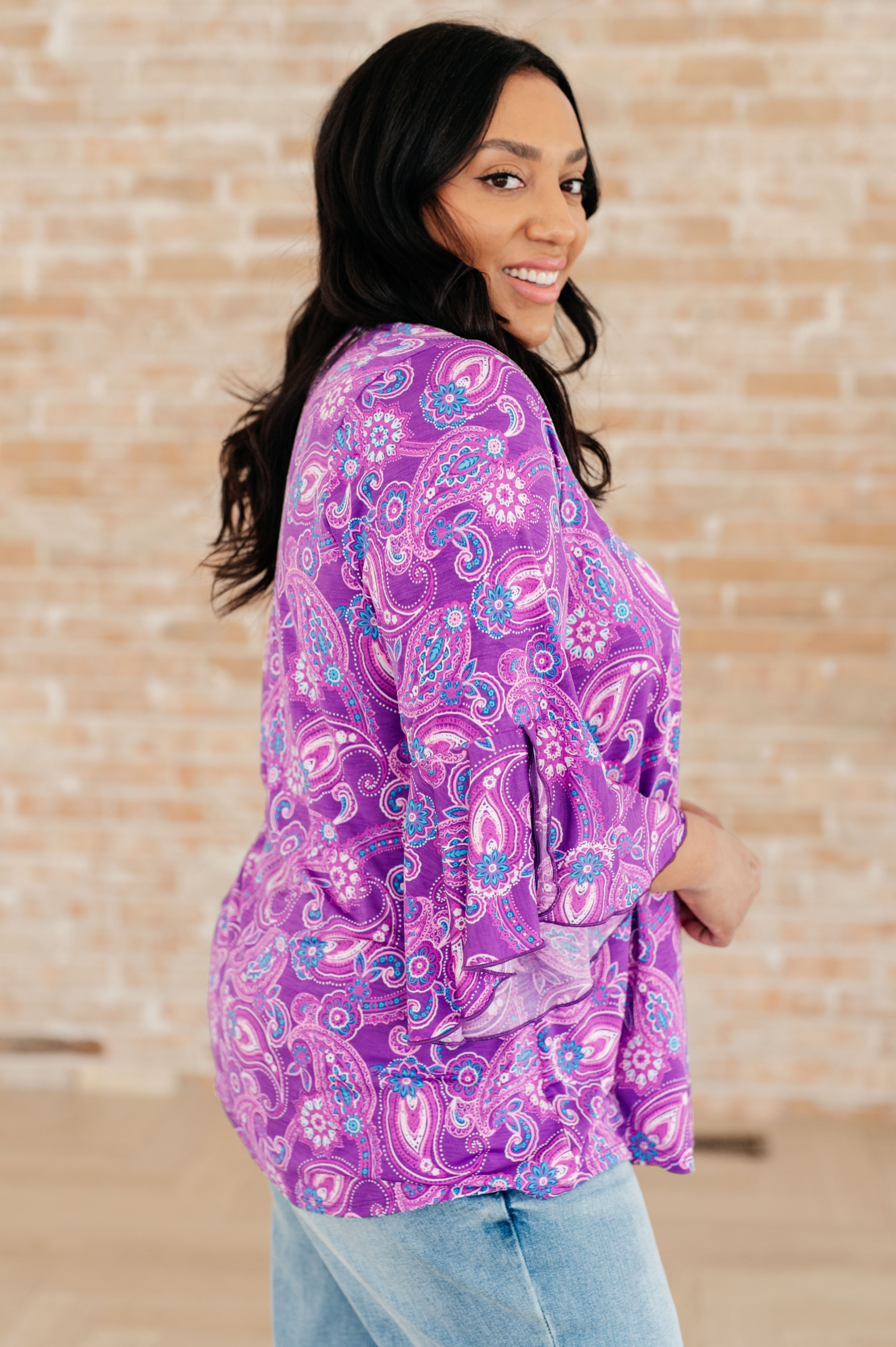 Willow Bell Sleeve Top in Lavender Paisley - Charming Charlie