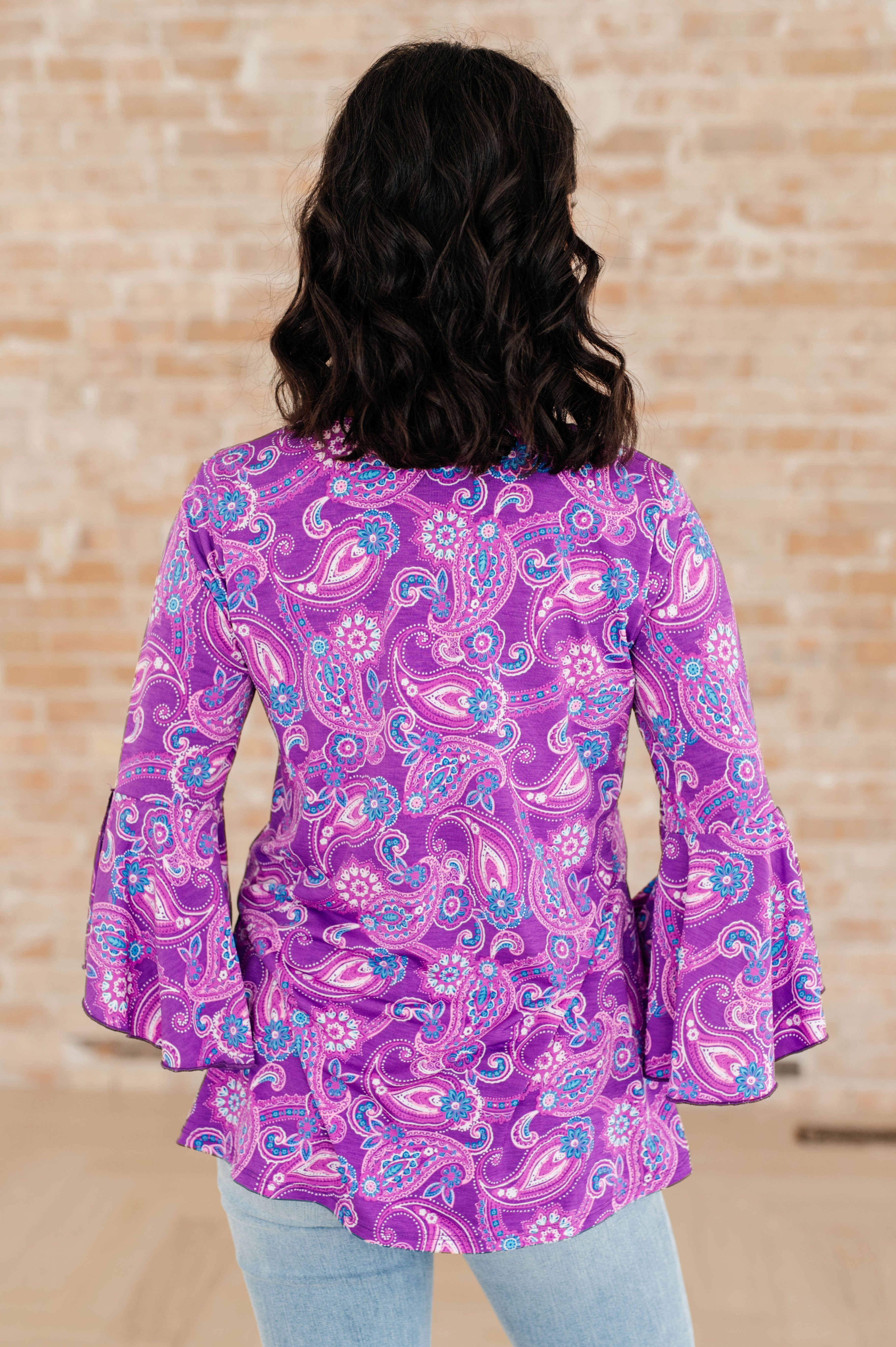 Willow Bell Sleeve Top in Lavender Paisley - Charming Charlie