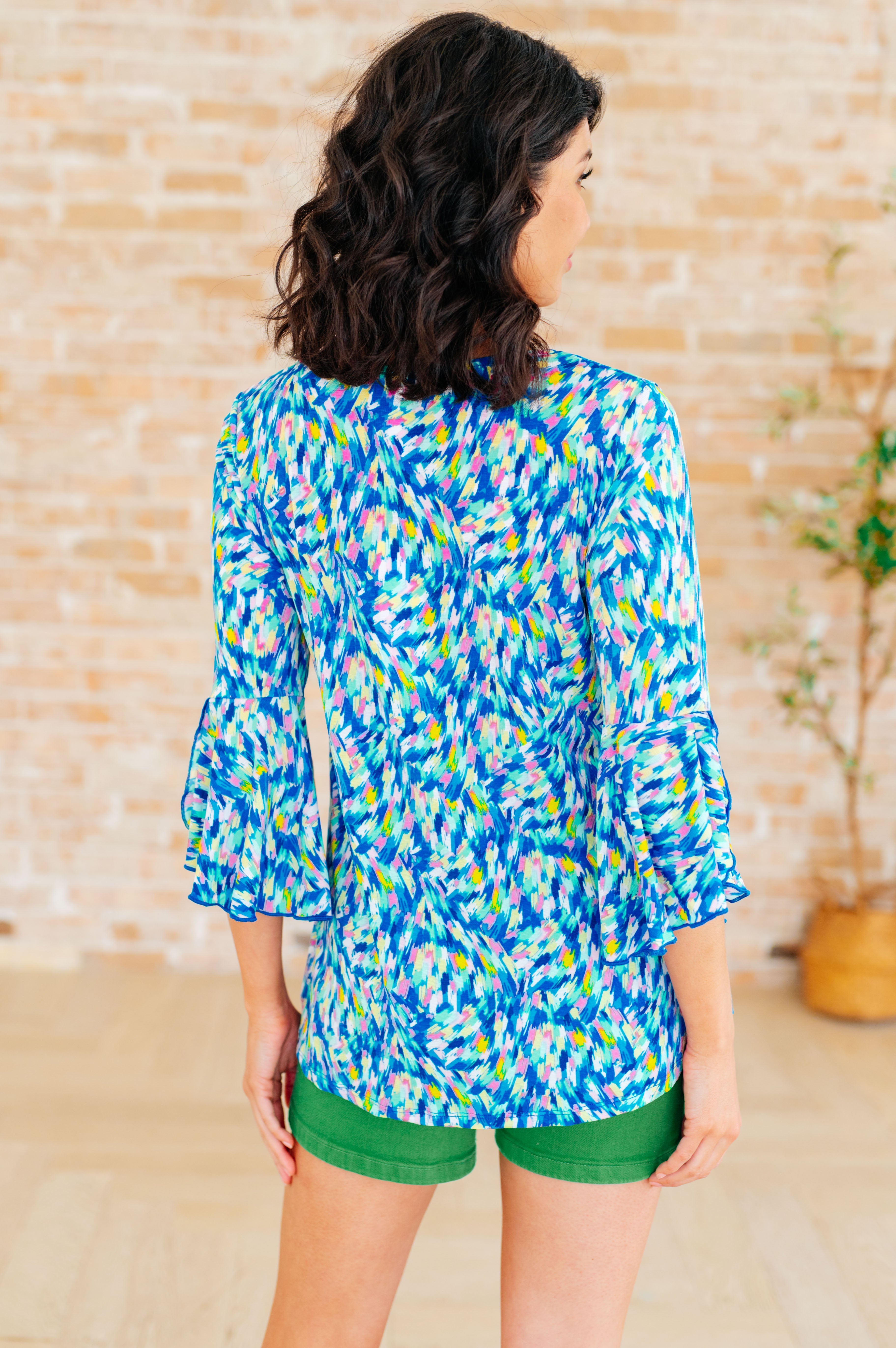 Willow Bell Sleeve Top in Royal Brushed Multi - Charming Charlie