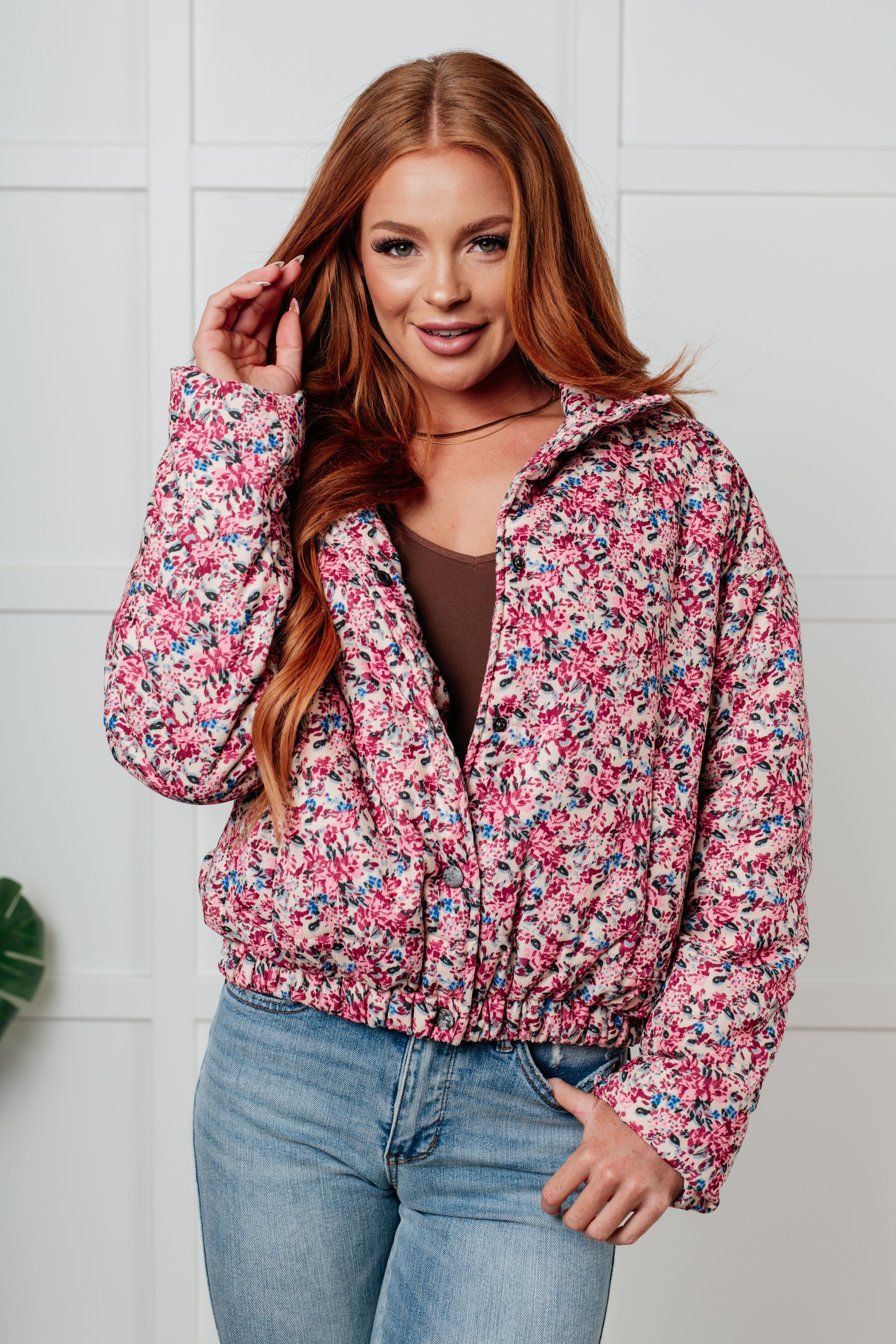 Wish Me Well Floral Printed Puffer Jacket in Cream Multi - Charming Charlie