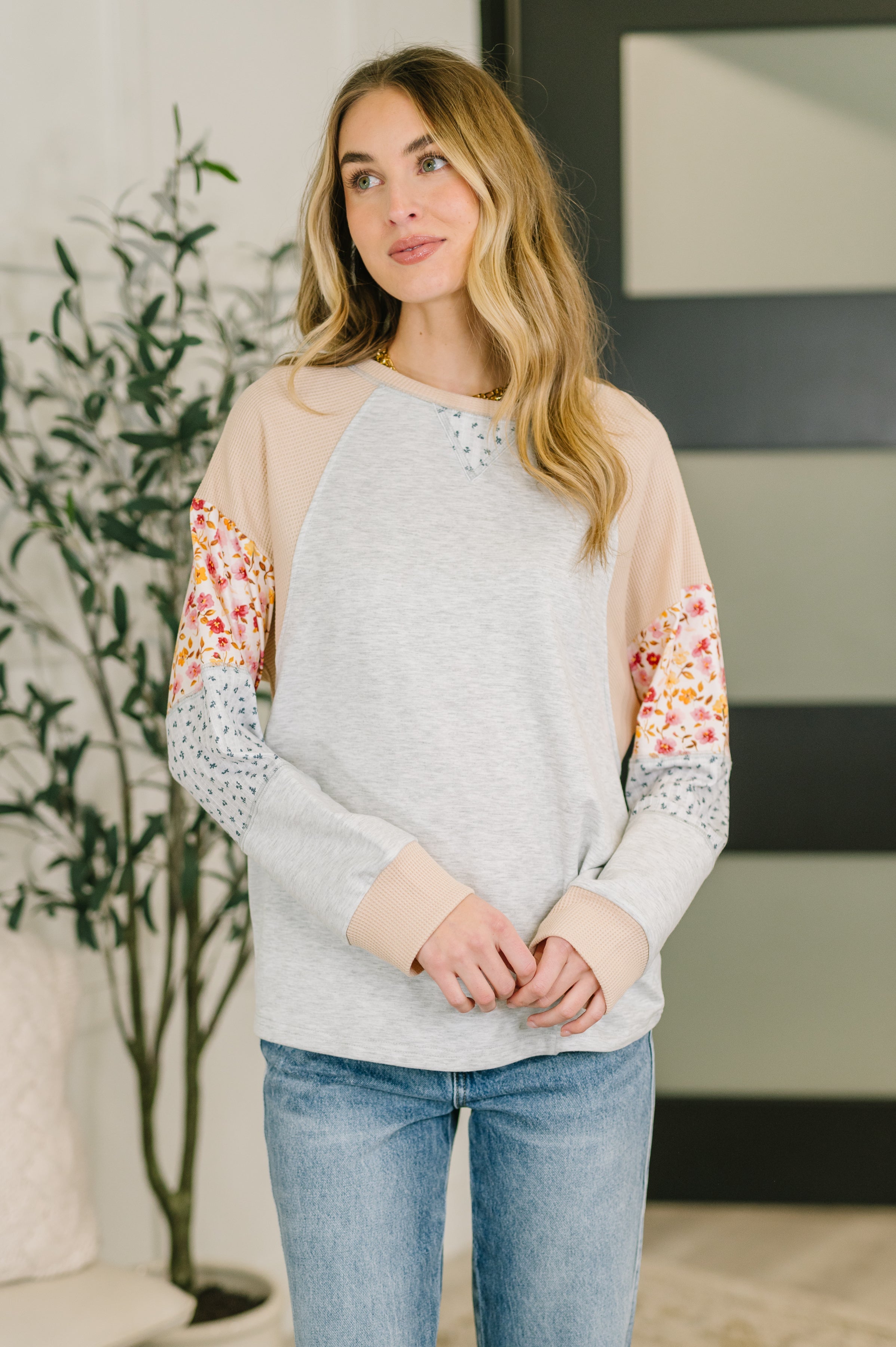 Wondering Aloud Patchwork Long Sleeve Top- 3/3/2026 NEW - Charming Charlie
