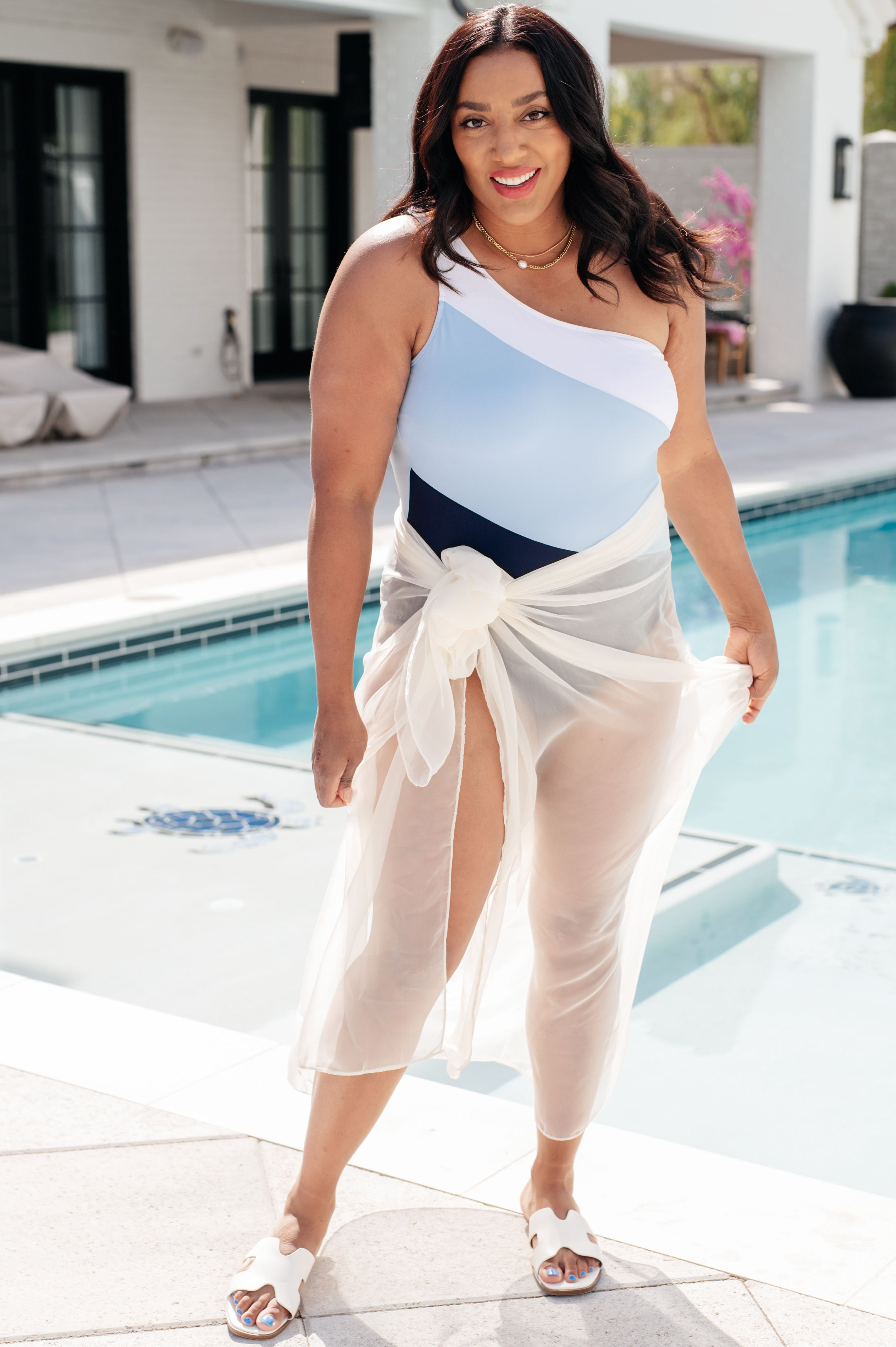 Dominica Color Block Asymmetrical Swimsuit - Charming Charlie