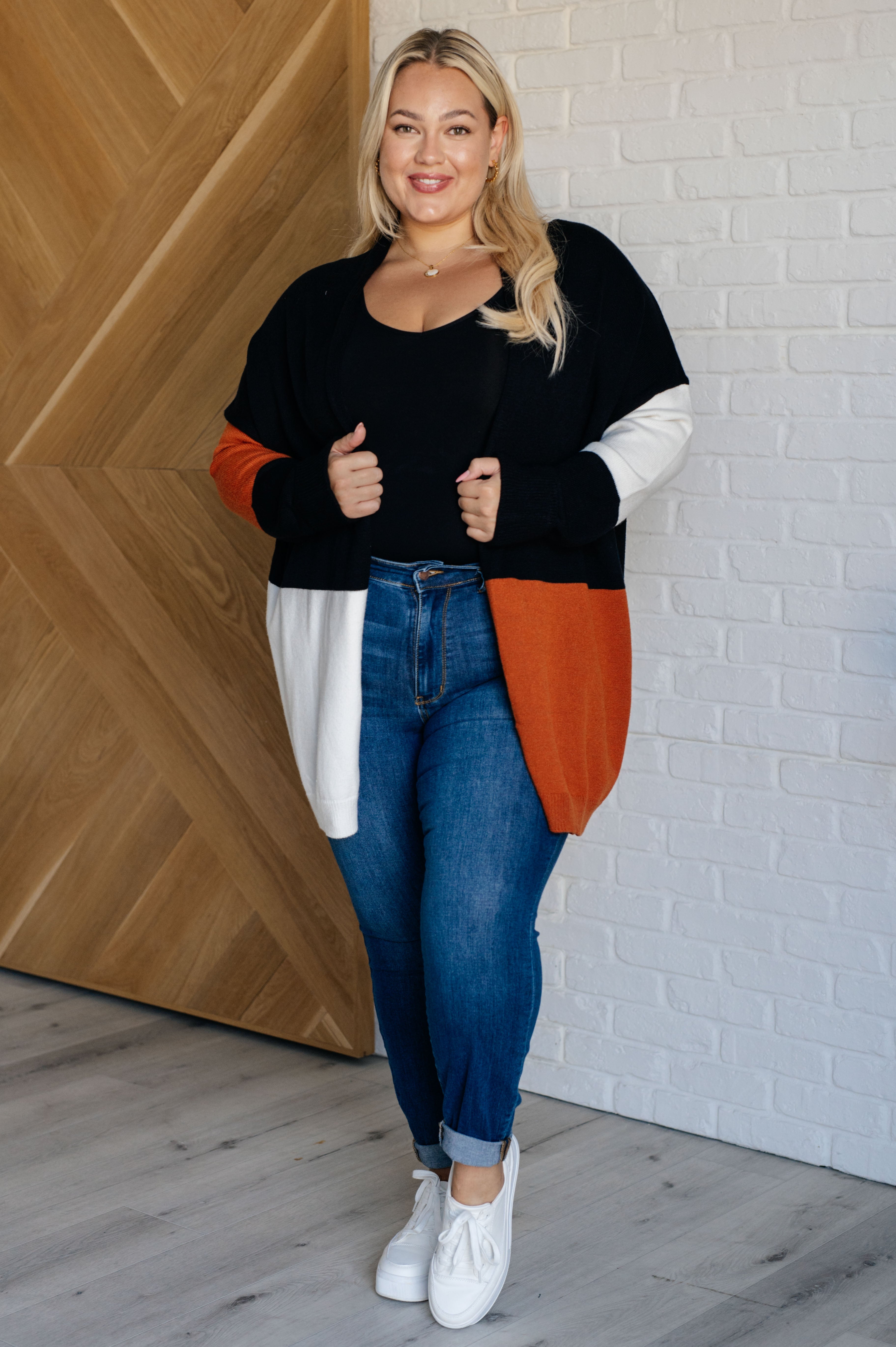 Writer's Block Color Block Open Front Cardigan - Charming Charlie