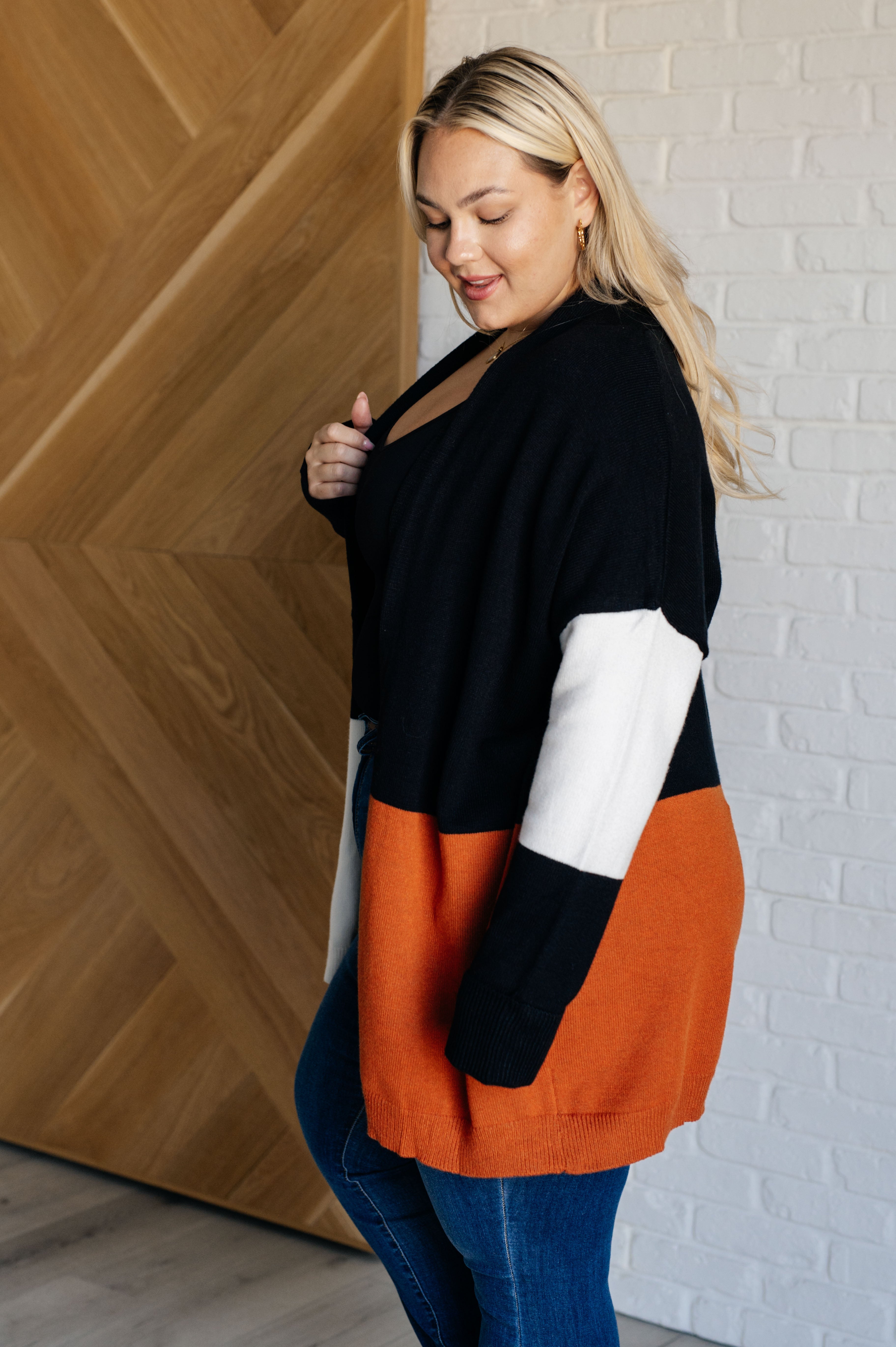Writer's Block Color Block Open Front Cardigan - Charming Charlie