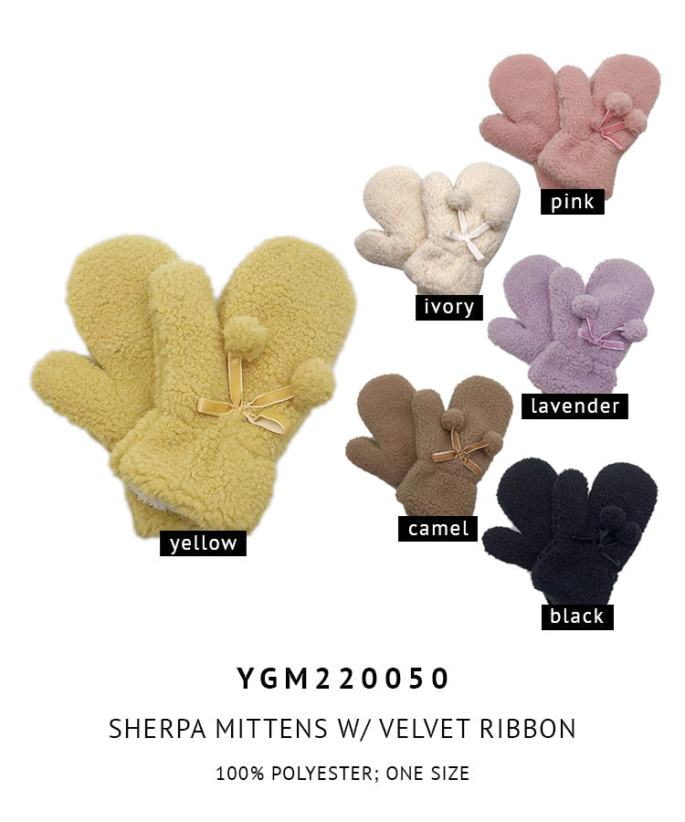 Sherpa Mittens With Velvet Ribbon - Charming Charlie
