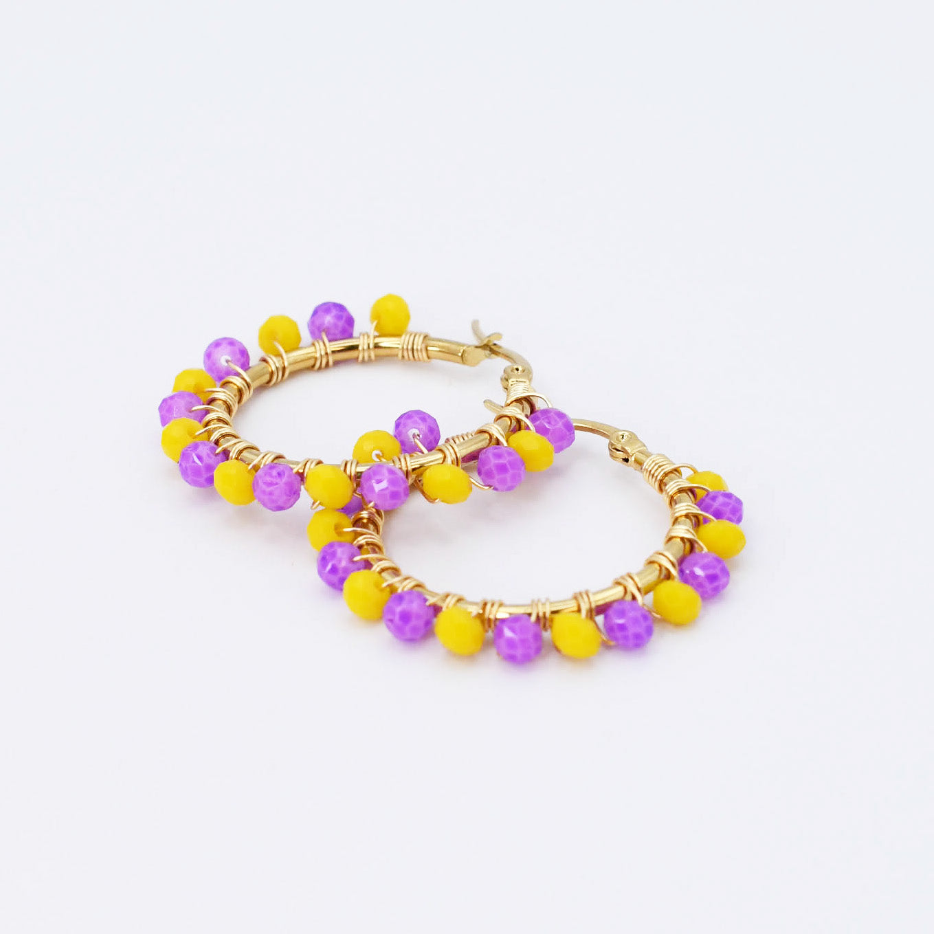 Colorful crystal statement hoop earrings with multicolor beads and sparkling stones, waterproof earrings, tarnish free jewelry, hypoallergenic earrings for sensitive skin, 24k gold dainty earrings, handcrafted gemstone earrings, gold hoop earrings, boutique wholesale earrings, trendy gold jewelry, high quality jewelry gifts