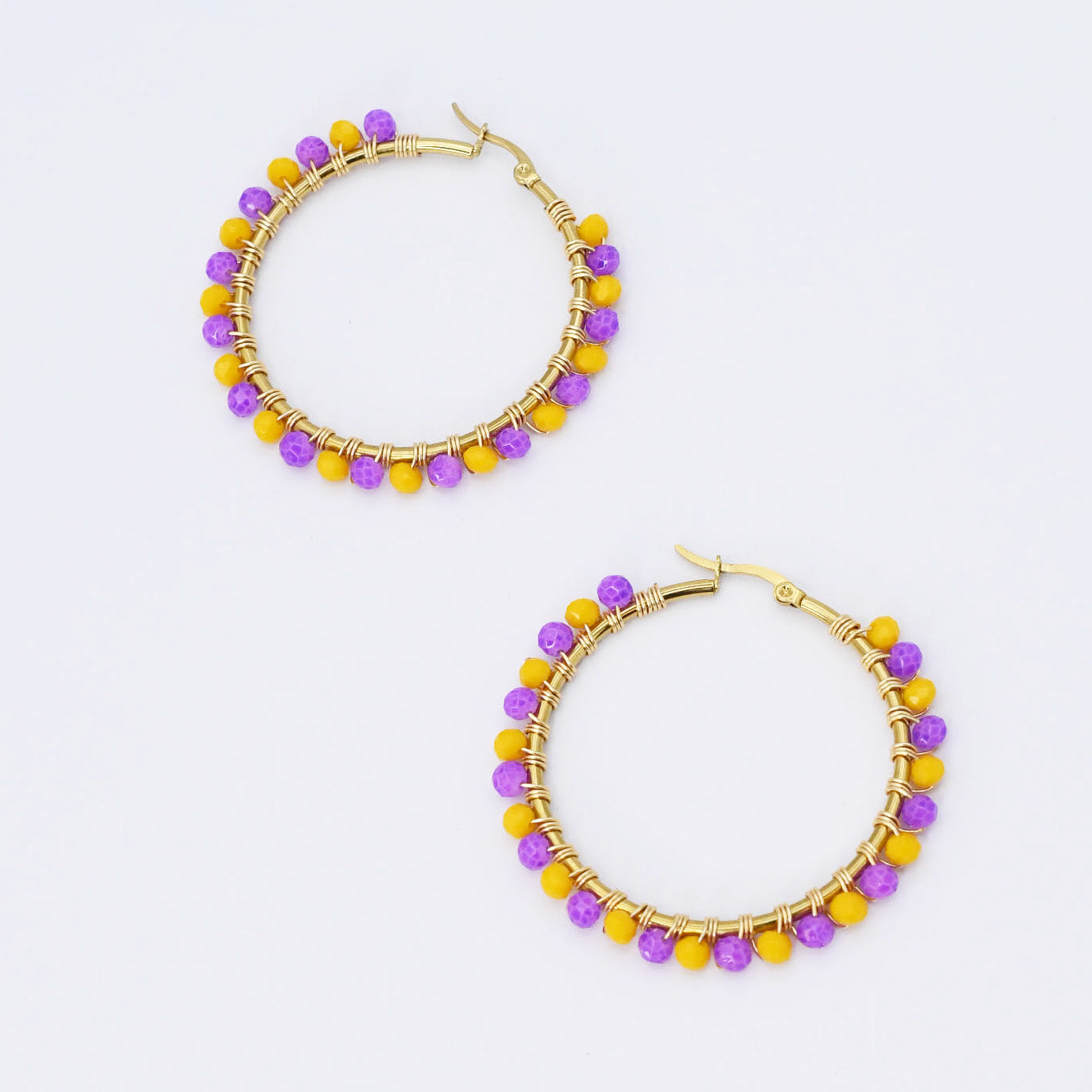 Yellow/Purple Beaded Hoop D54 - Charming Charlie