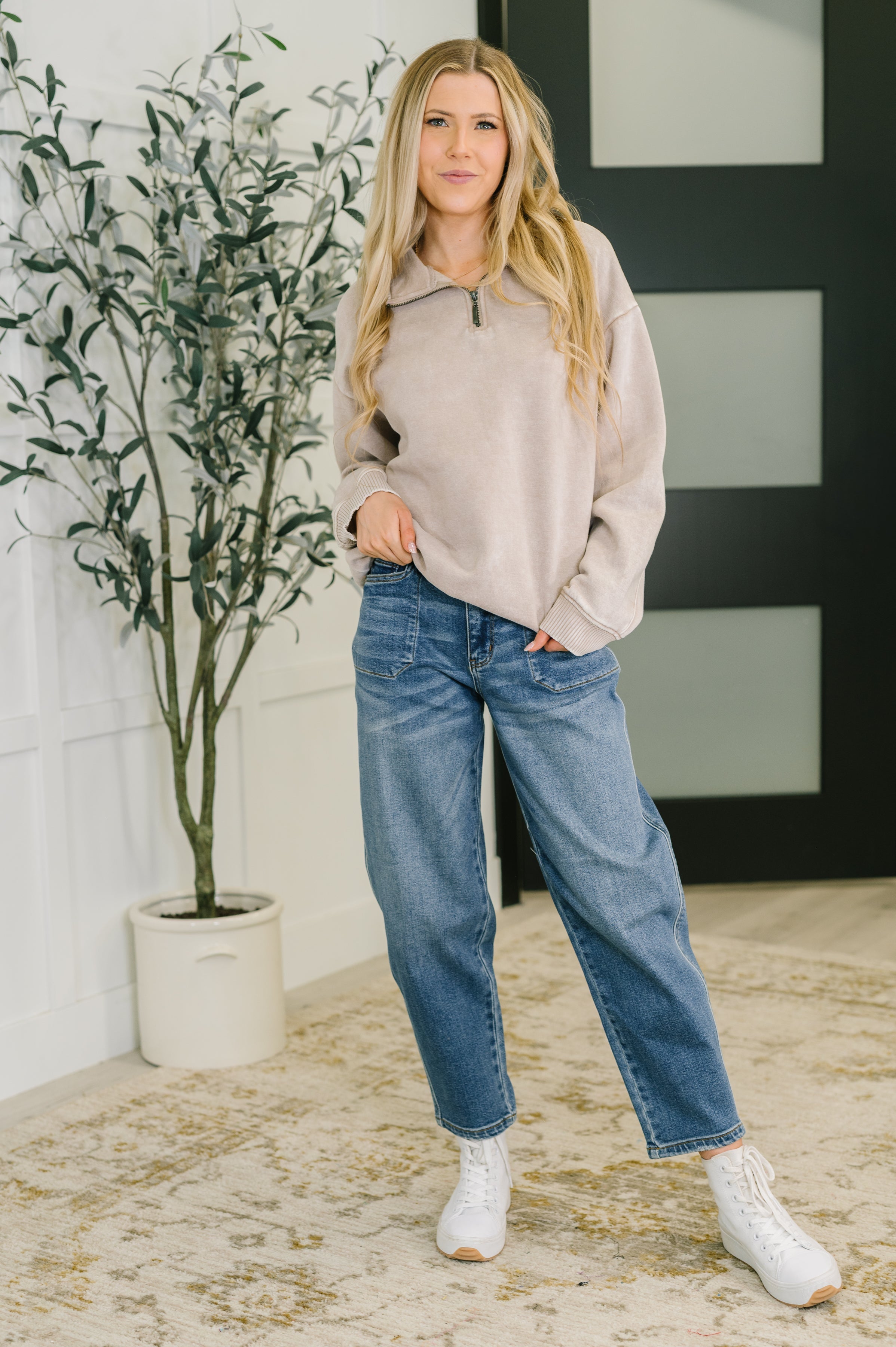 You Should Know Half Zip Pullover in Ash Mocha - Charming Charlie