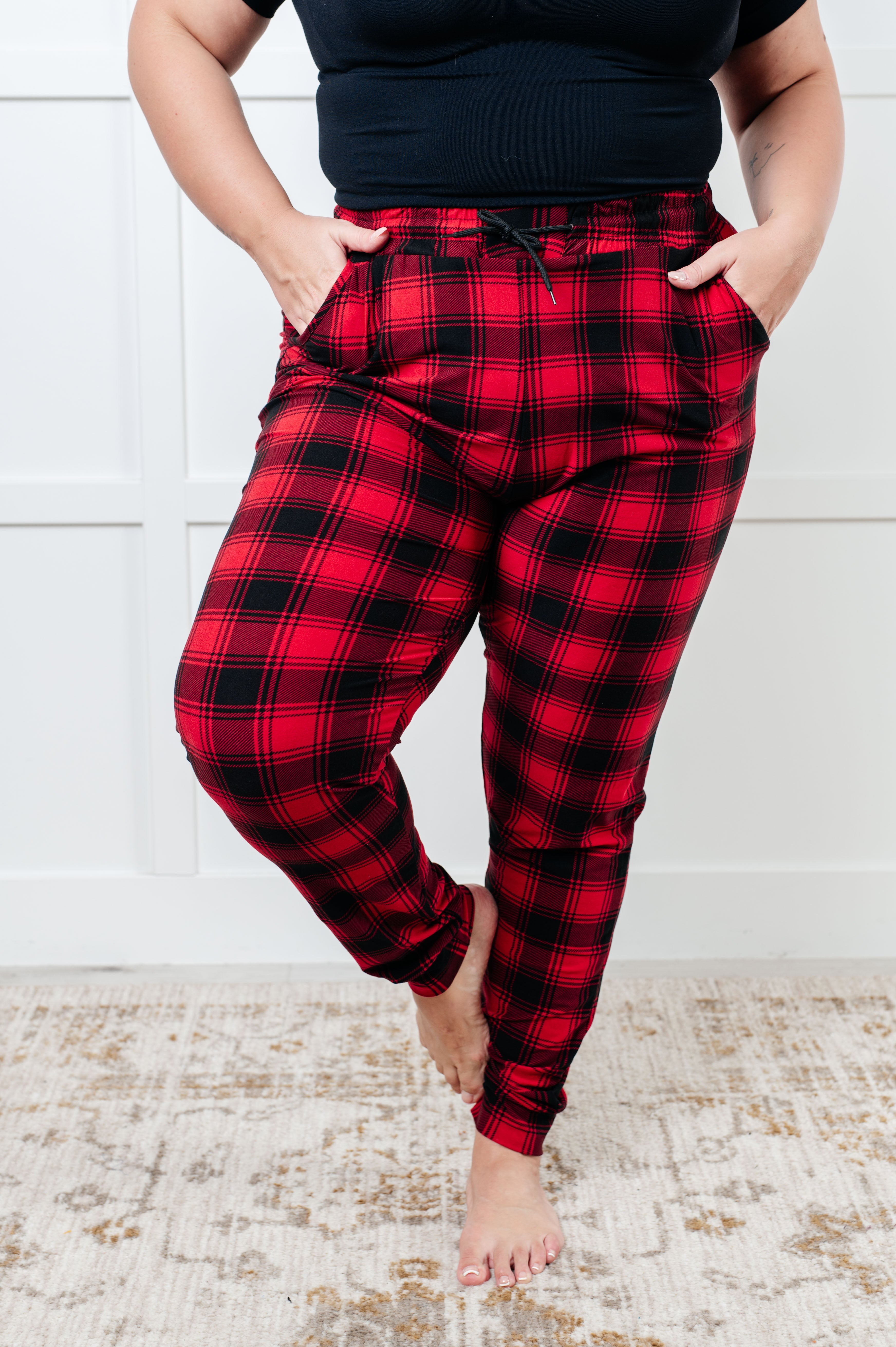 Your New Favorite Joggers in Red Plaid - Charming Charlie