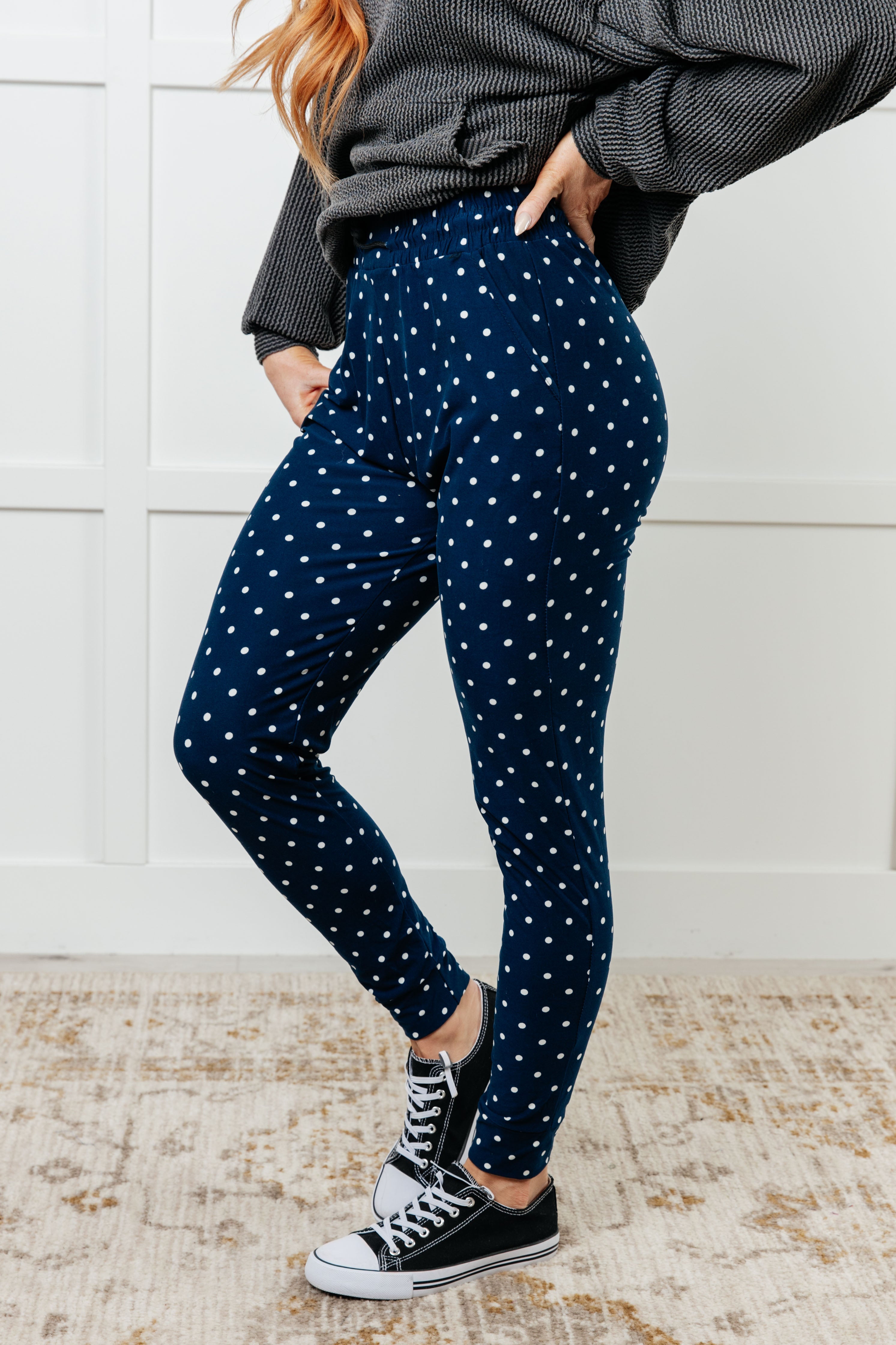 Your New Favorite Joggers in White Polka Dot - Charming Charlie