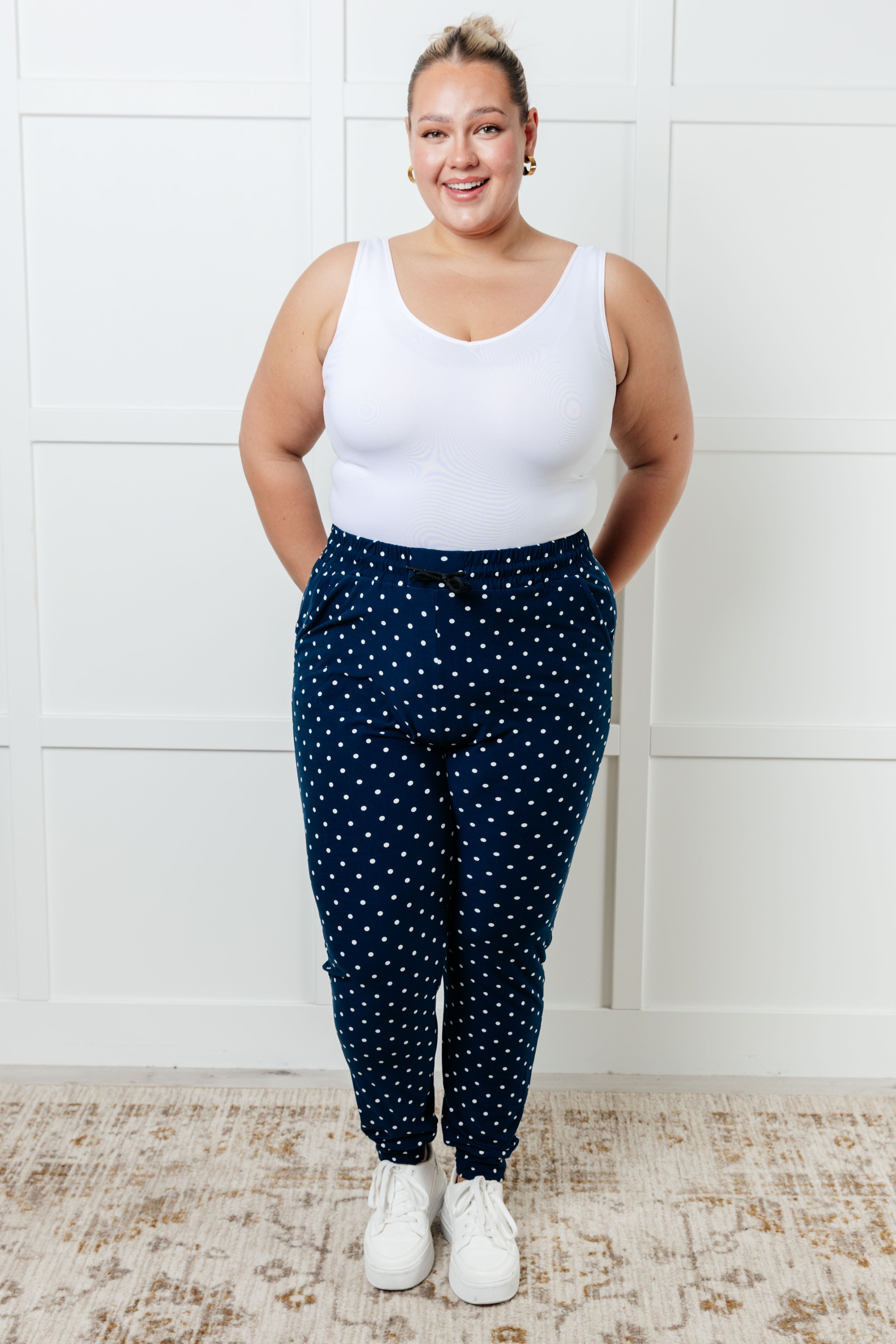 Your New Favorite Joggers in White Polka Dot - Charming Charlie