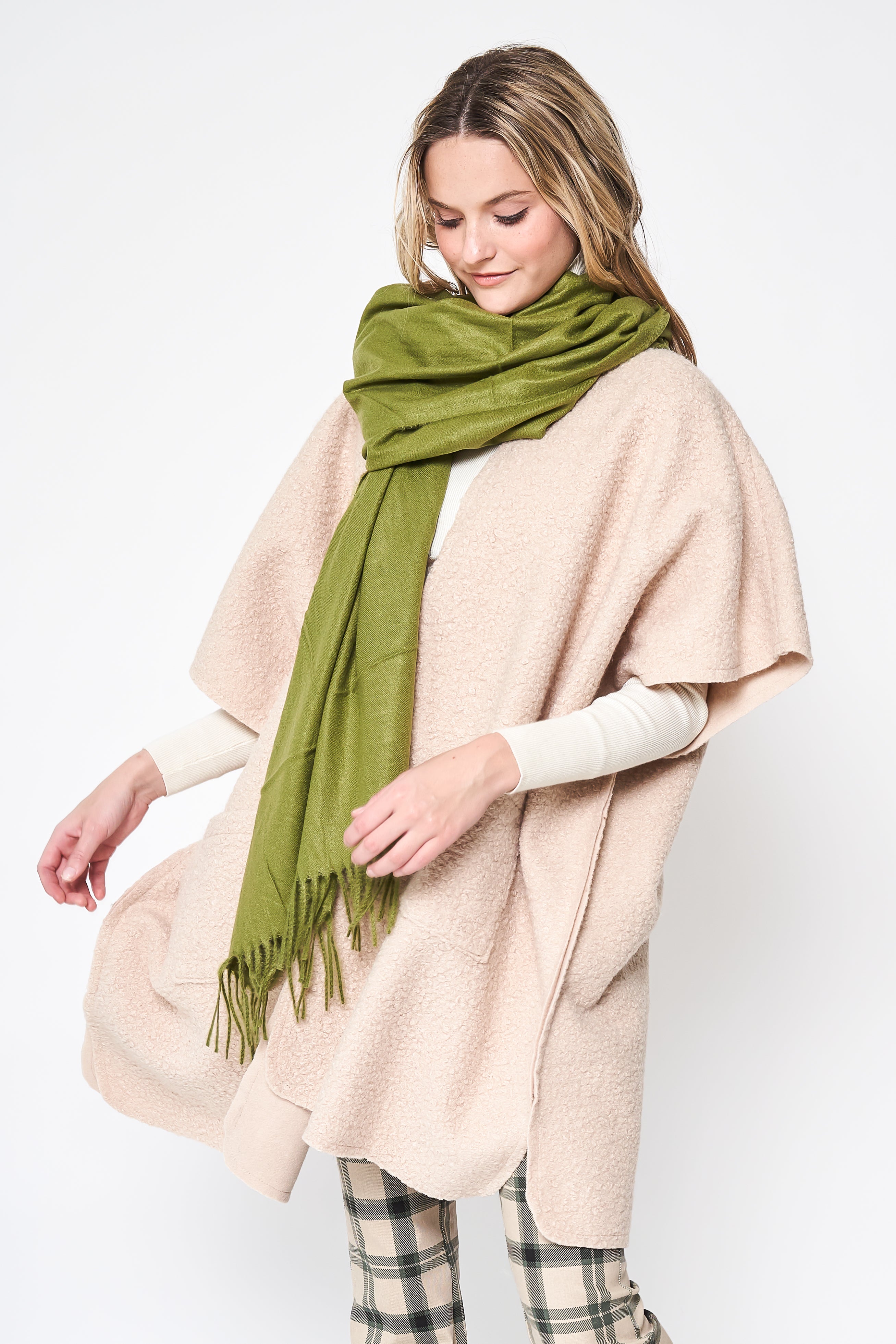Solid Cozy Scarf With Fringe - Charming Charlie