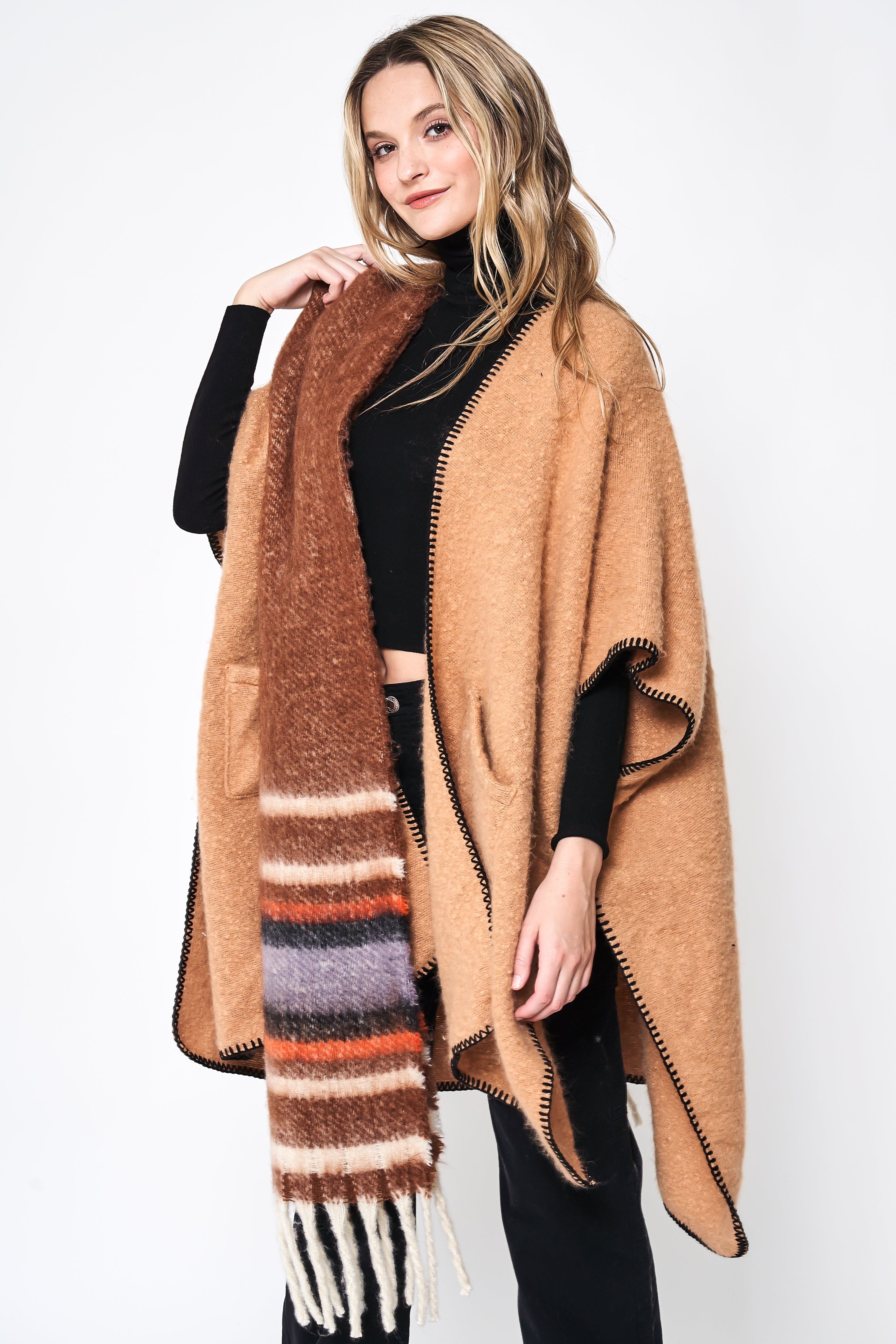 Multi Stripe Cozy Scarf With Fringe - Charming Charlie