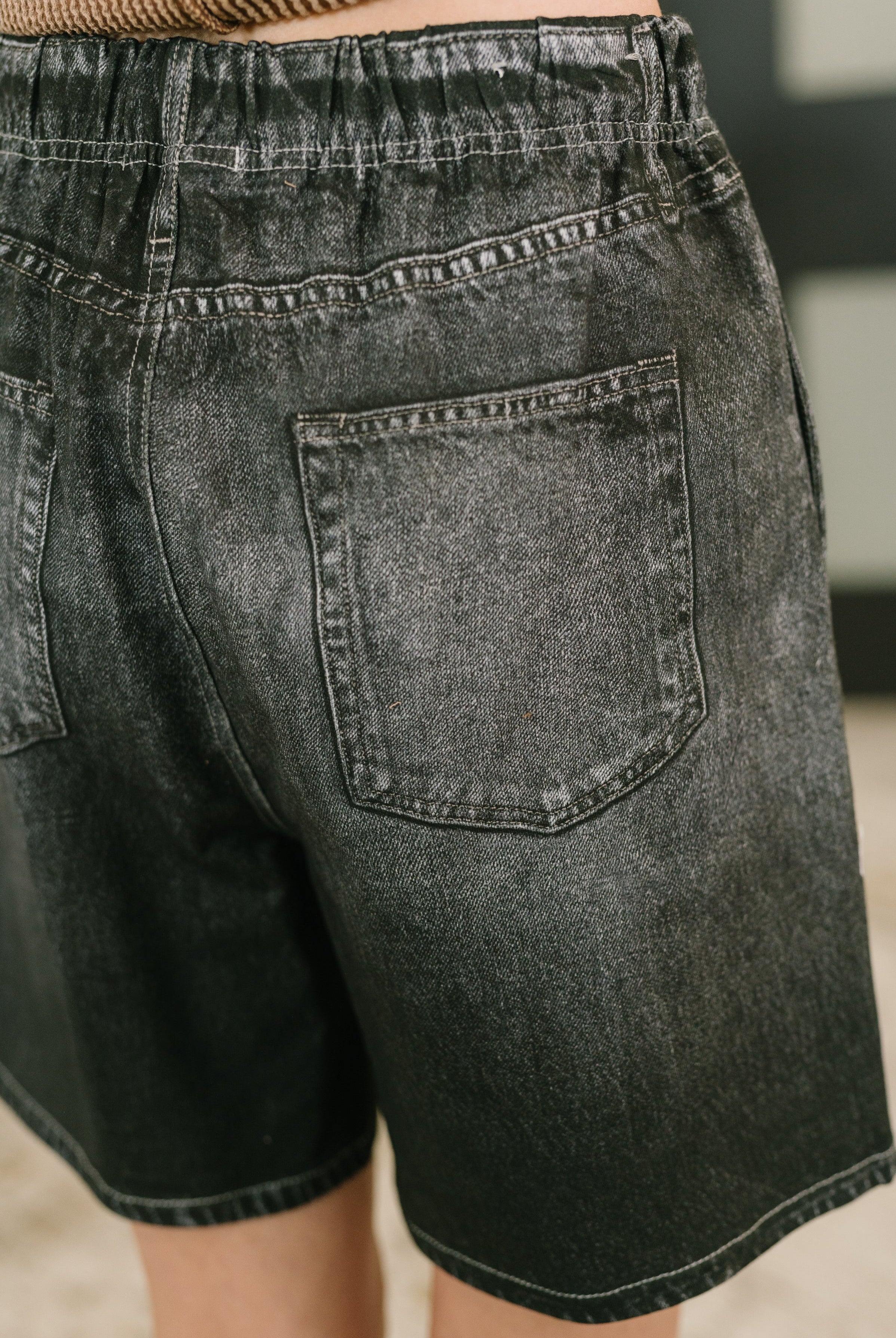 Zenim Printed High Waisted Shorts in Charcoal - Charming Charlie