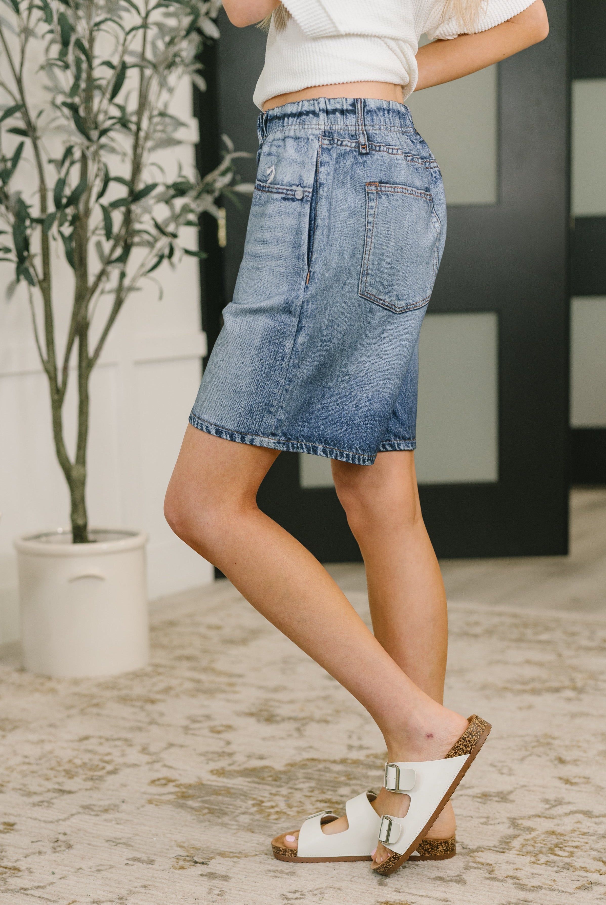Zenim Printed High Waisted Shorts in Classic Denim - Charming Charlie
