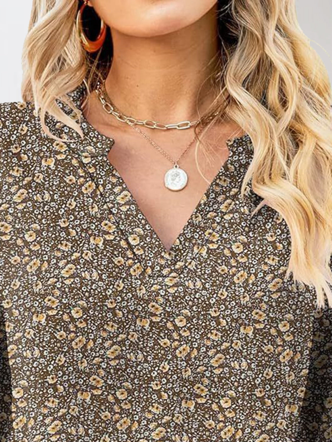 Printed Notched Half Sleeve Blouse - Charming Charlie