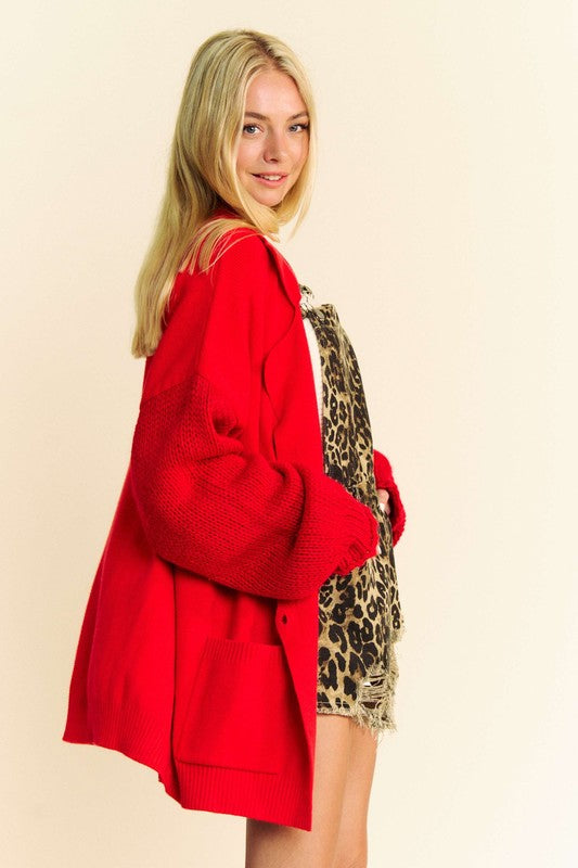 Davi & Dani Button Up Dropped Shoulder Cardigan with Pockets - Charming Charlie