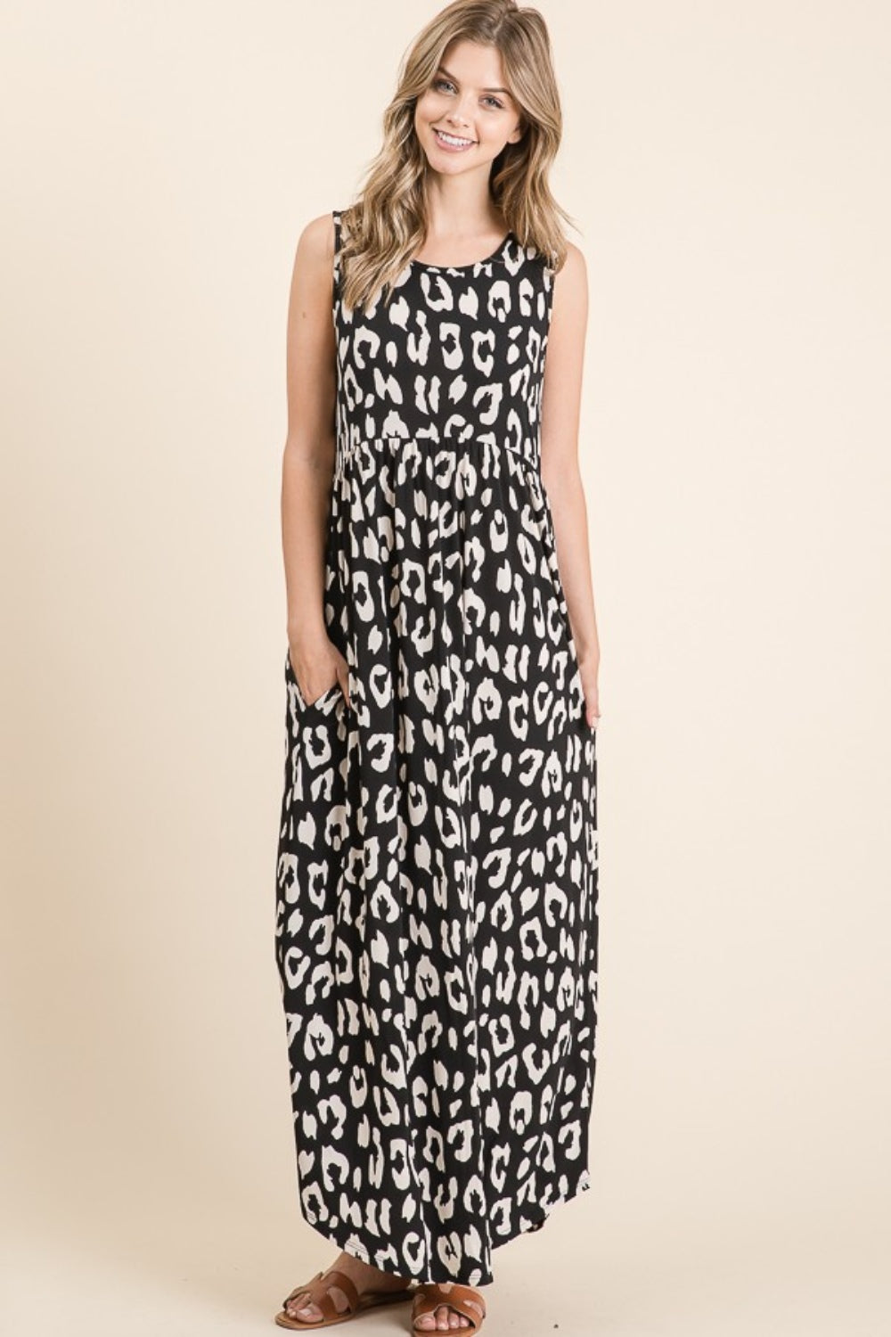 BOMBOM Leopard Maxi Dress with Pockets - Charming Charlie
