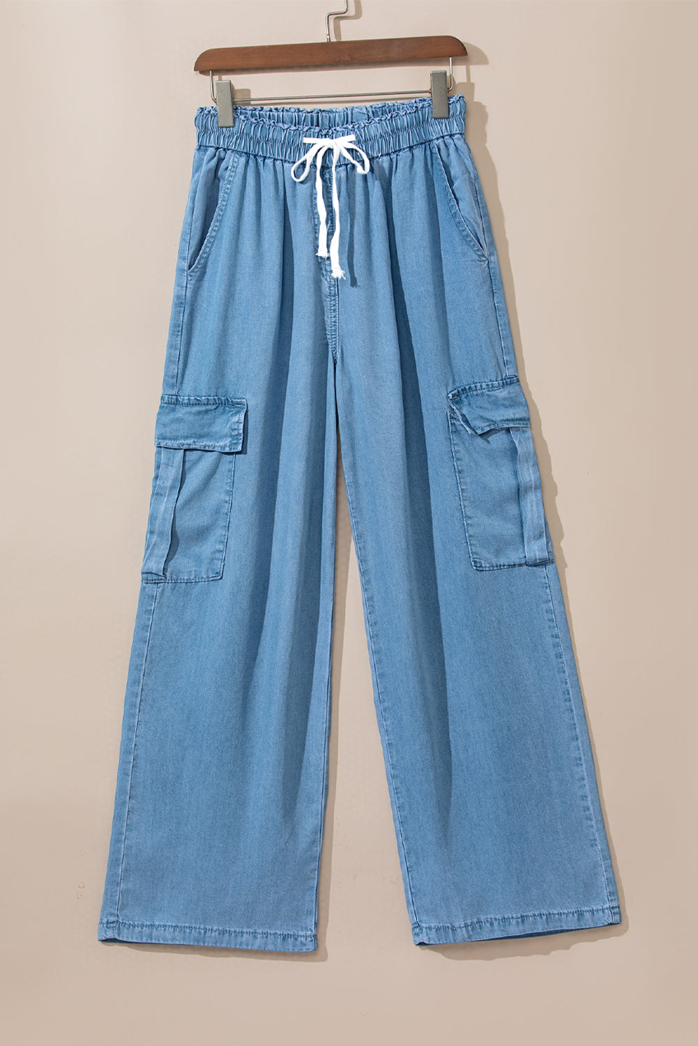 Drawstring Cargo Pocket Wide Leg Jeans - Charming Charlie