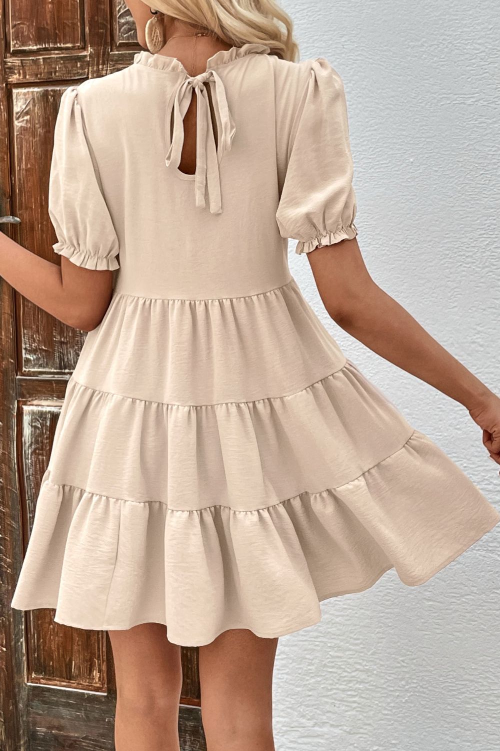 Puff Sleeve Tie Back Tiered Dress - Charming Charlie