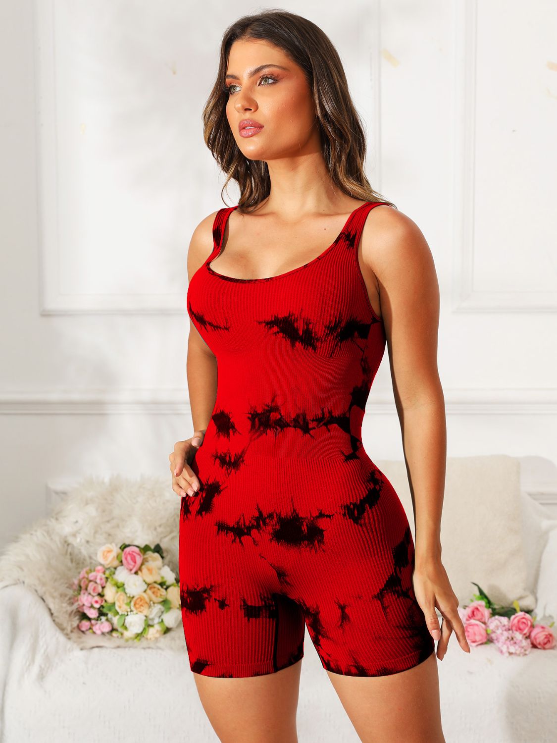 Tie-Dye Wide Strap Active Romper - Charming Charlie