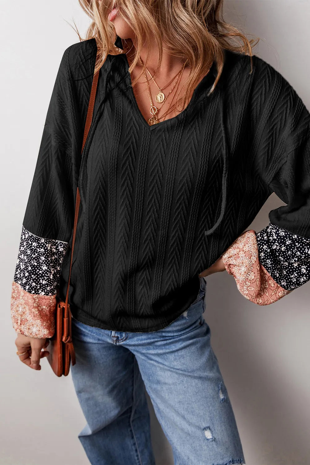 Drawstring Color Block Hooded Long Sleeve Top - Charming Charlie