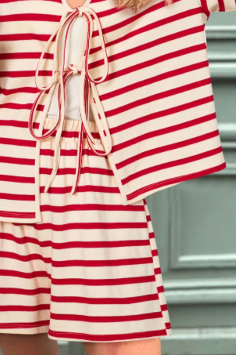 Tied Striped V-Neck Top and Shorts Set - Charming Charlie