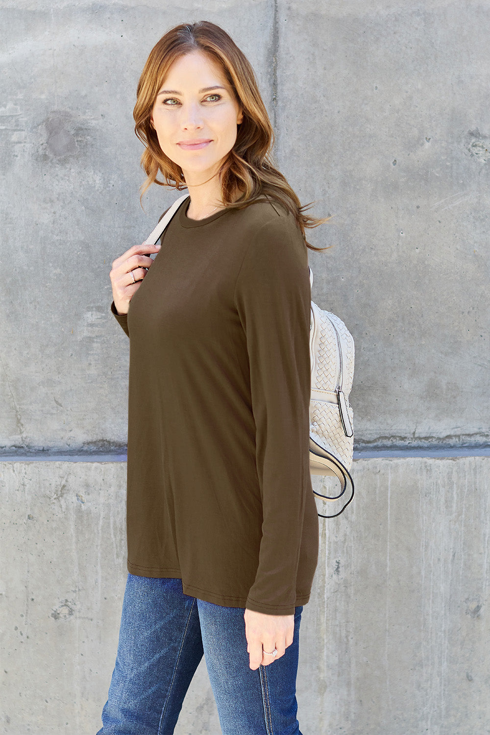 Basic Bae Full Size Round Neck Long Sleeve Top - Charming Charlie