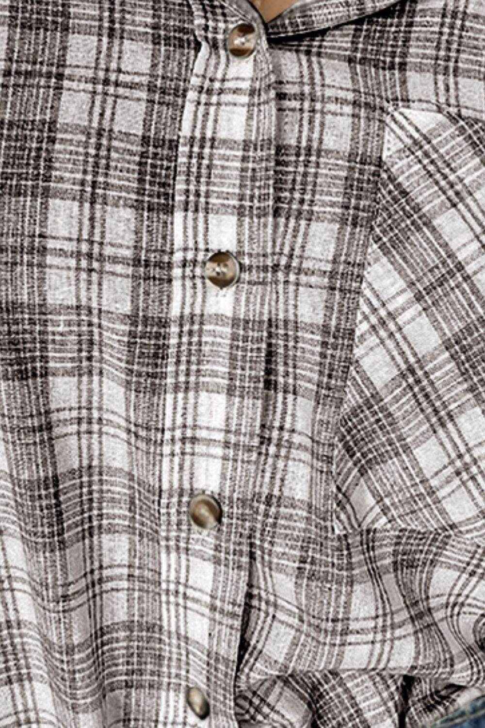 Drawstring Button Up Hooded Jacket - Charming Charlie
