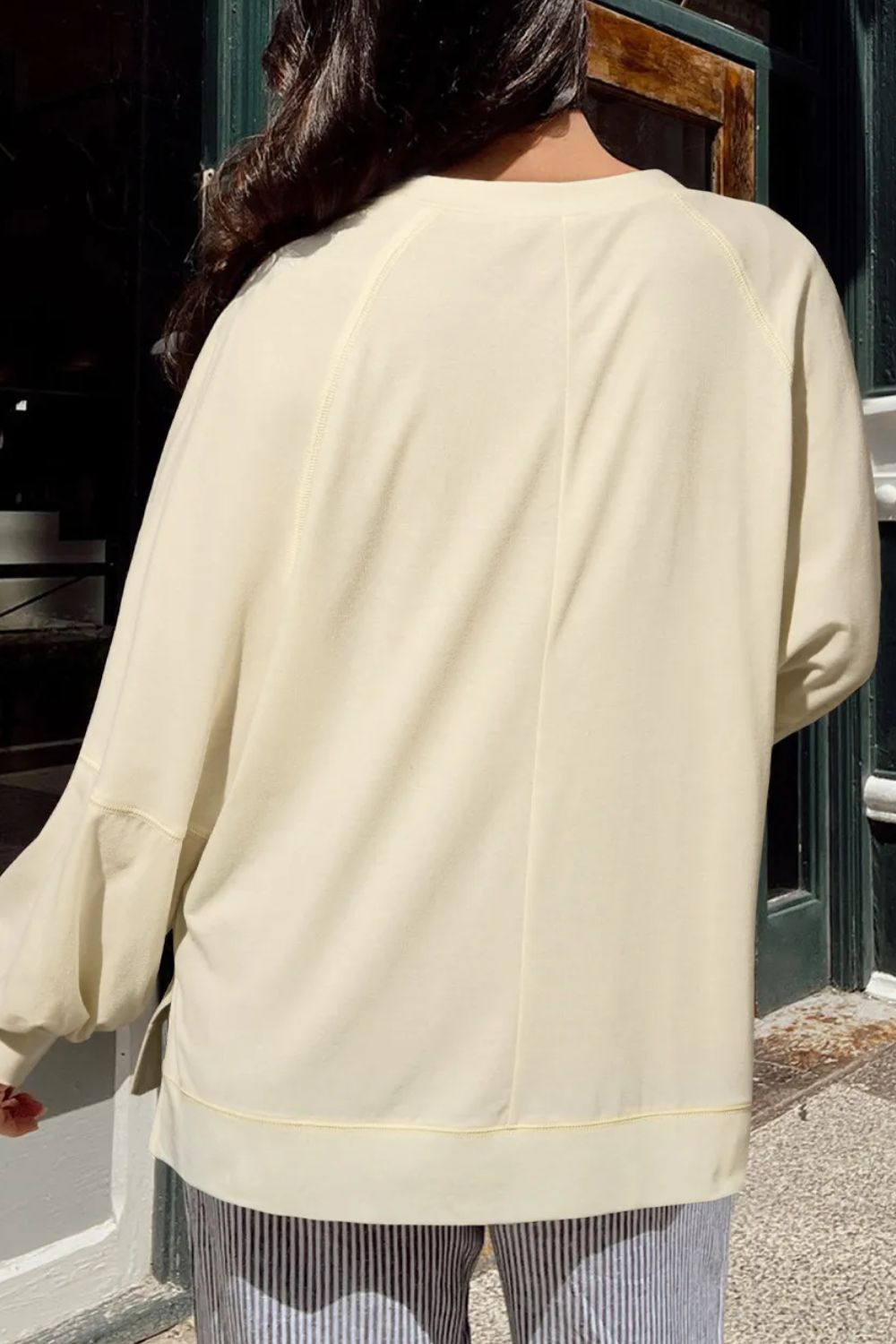 Slit Notched Long Sleeve Blouse - Charming Charlie