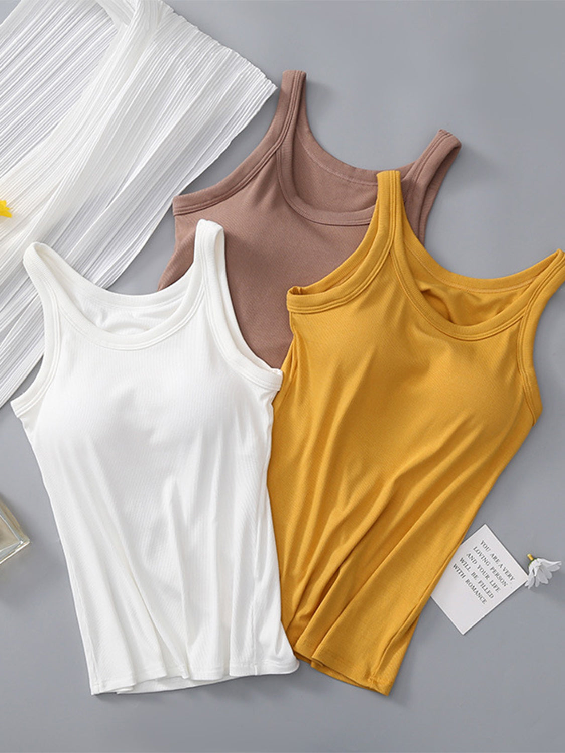 Round Neck Tank with Bra - Charming Charlie