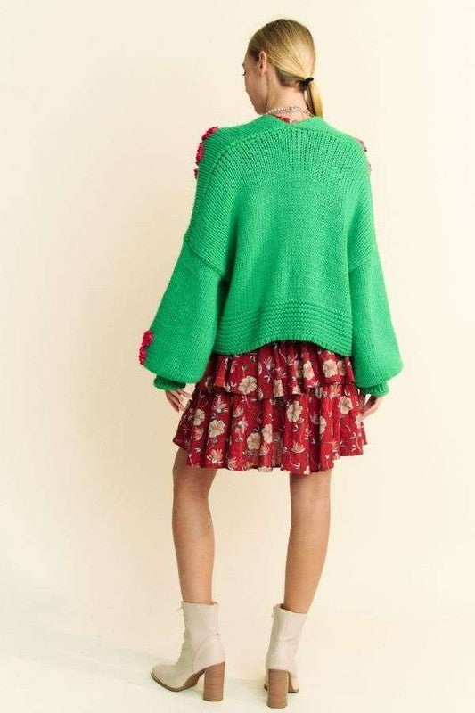 Davi & Dani Floral Applique Open Front Drop Shoulder Cardigan - Charming Charlie