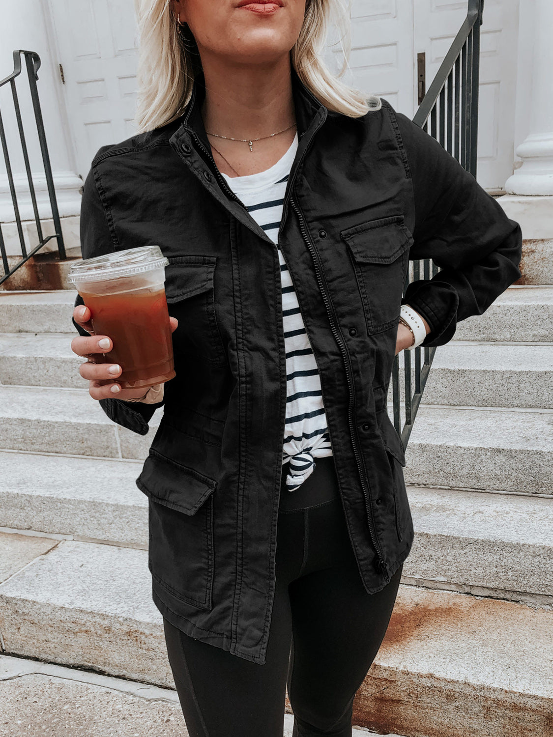 Pocketed Long Sleeve Zip Up Jacket - Charming Charlie