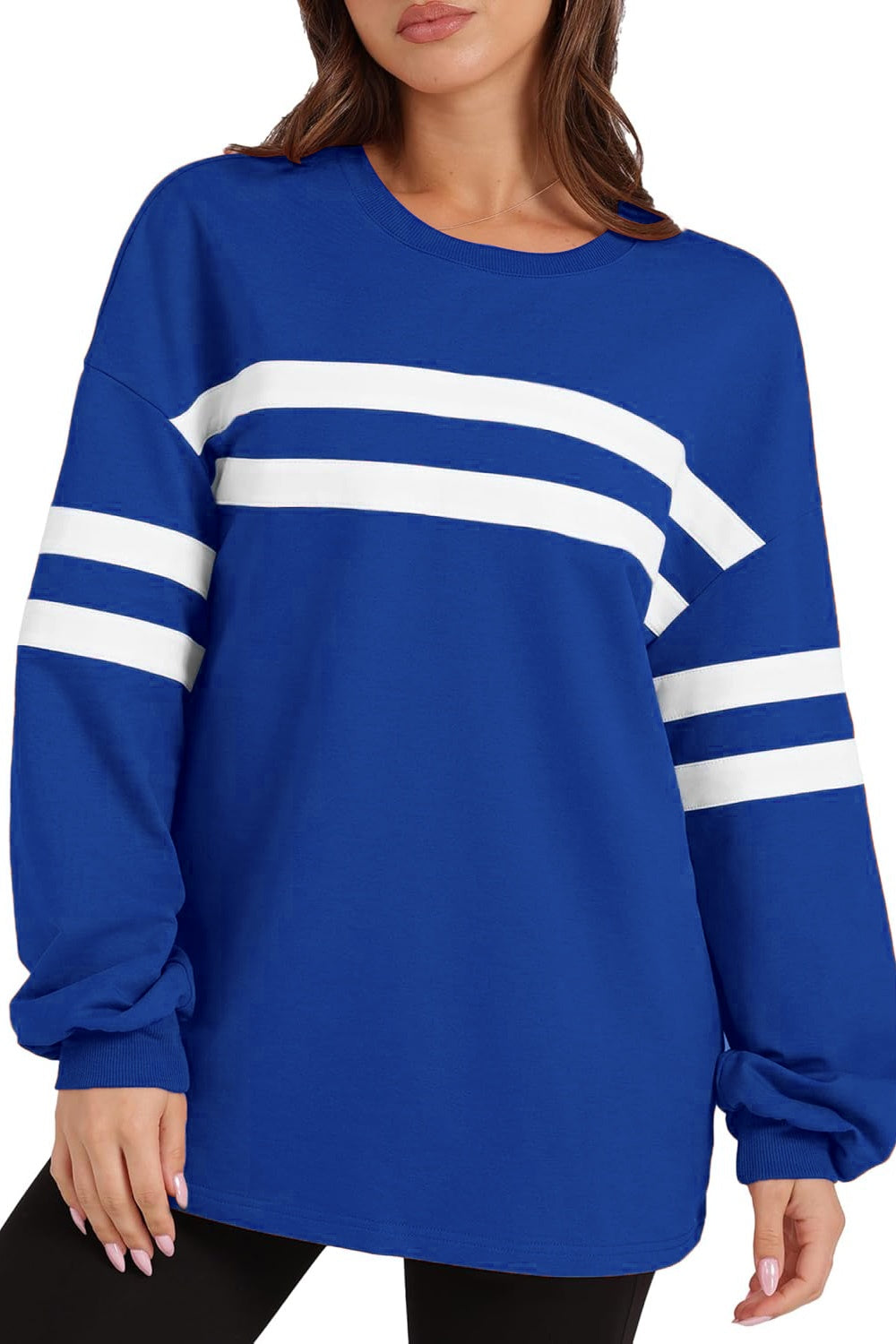 Lovelet Striped Round Neck Dropped Shoulder Sweatshirt - Charming Charlie