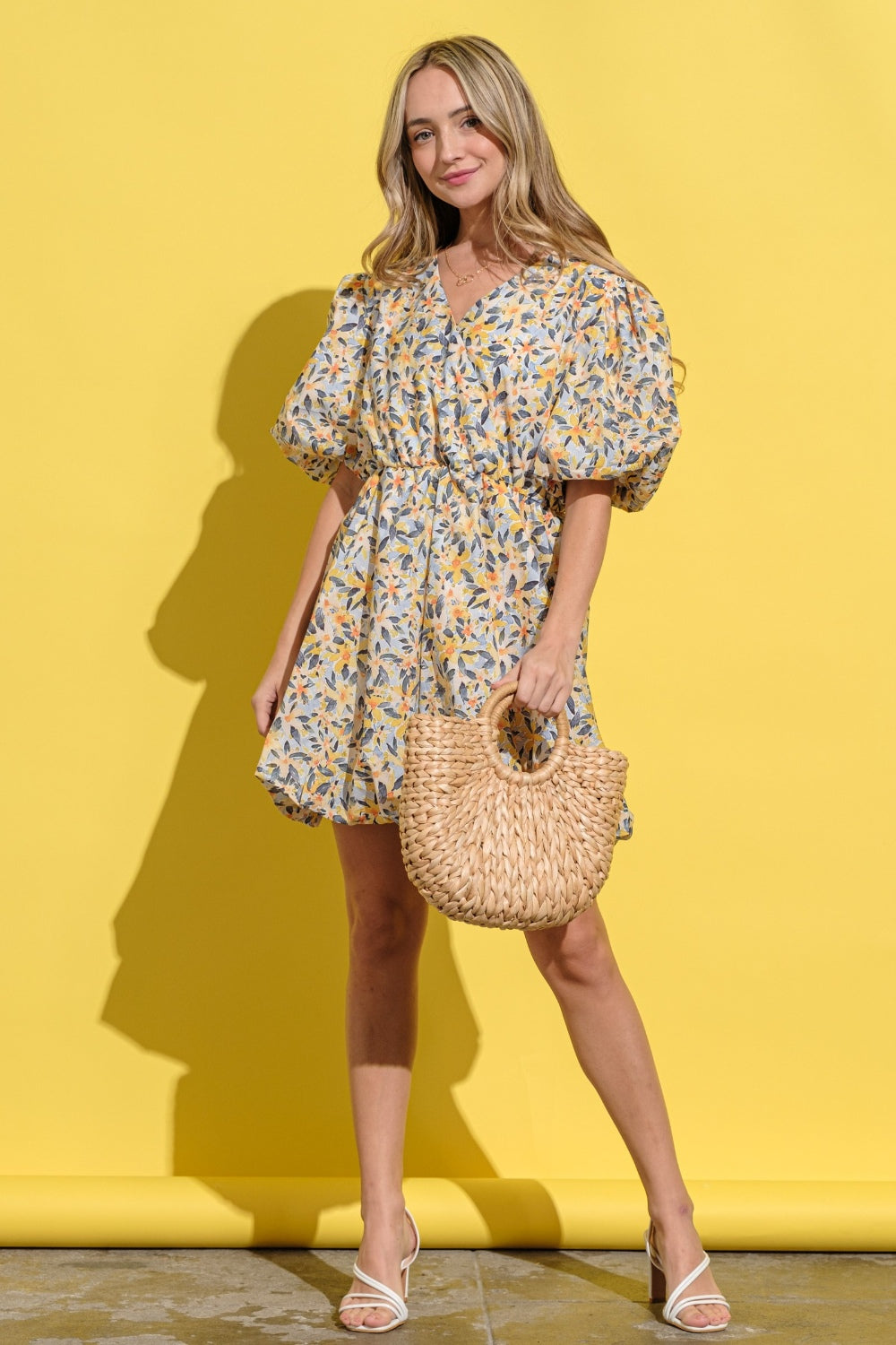 And The Why Full Size Floral Surplice Puff Sleeve Dress - Charming Charlie
