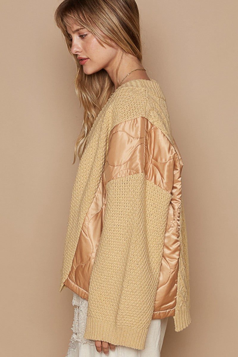POL Quilting Patch Button Up Cable Knit Jacket - Charming Charlie