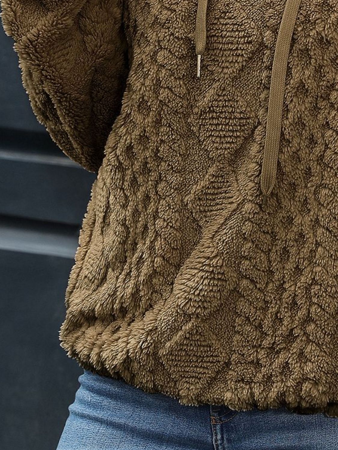 Drawstring Long Sleeve Plush Hoodie - Charming Charlie