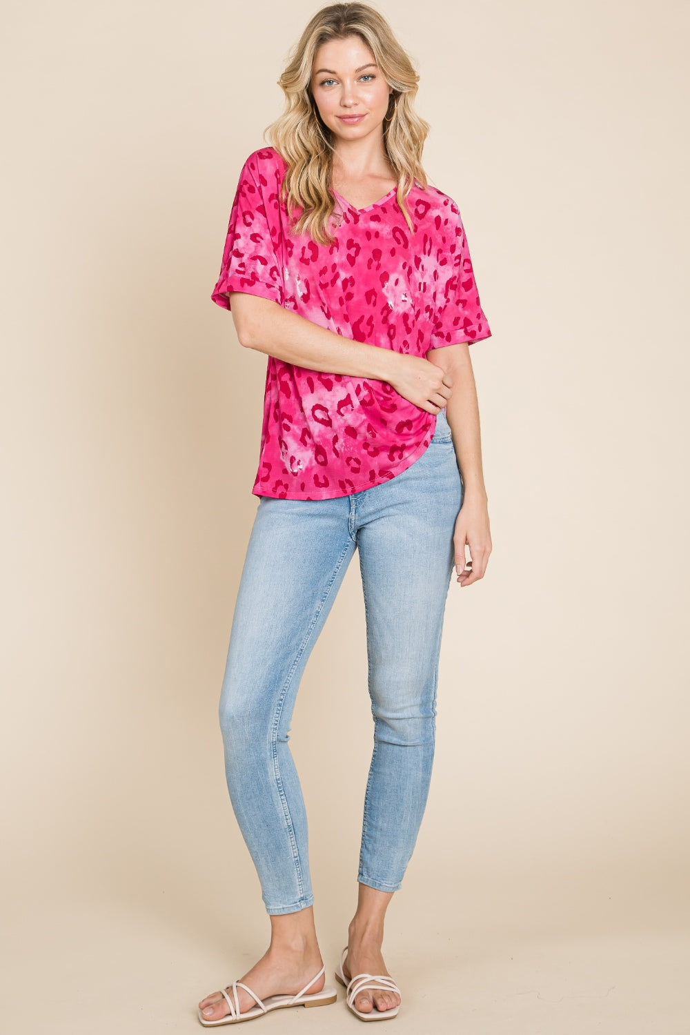 BOMBOM Leopard V-Neck Short Sleeve T-Shirt - Charming Charlie