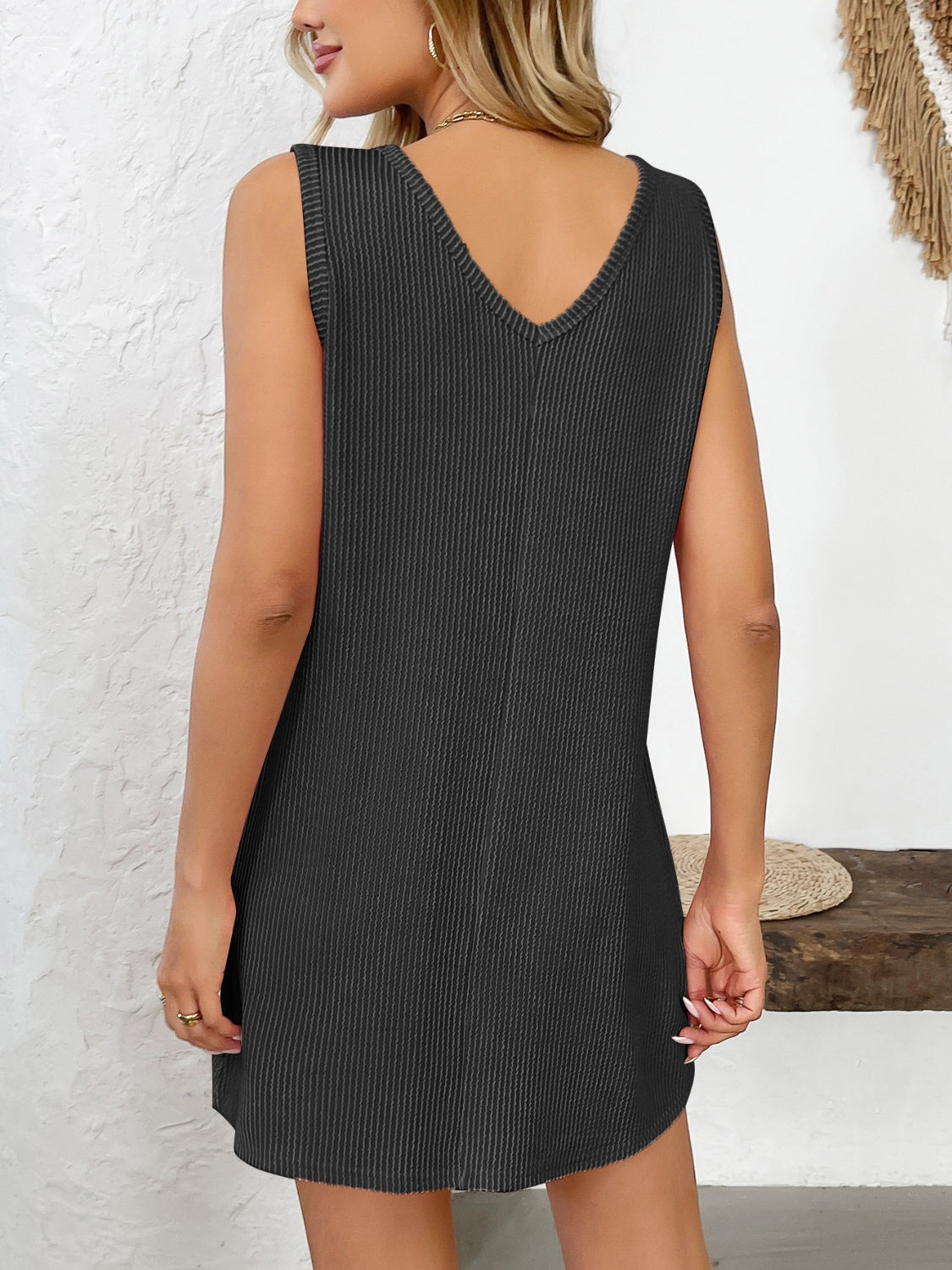 Texture Pocketed V-Neck Tank Dress - Charming Charlie
