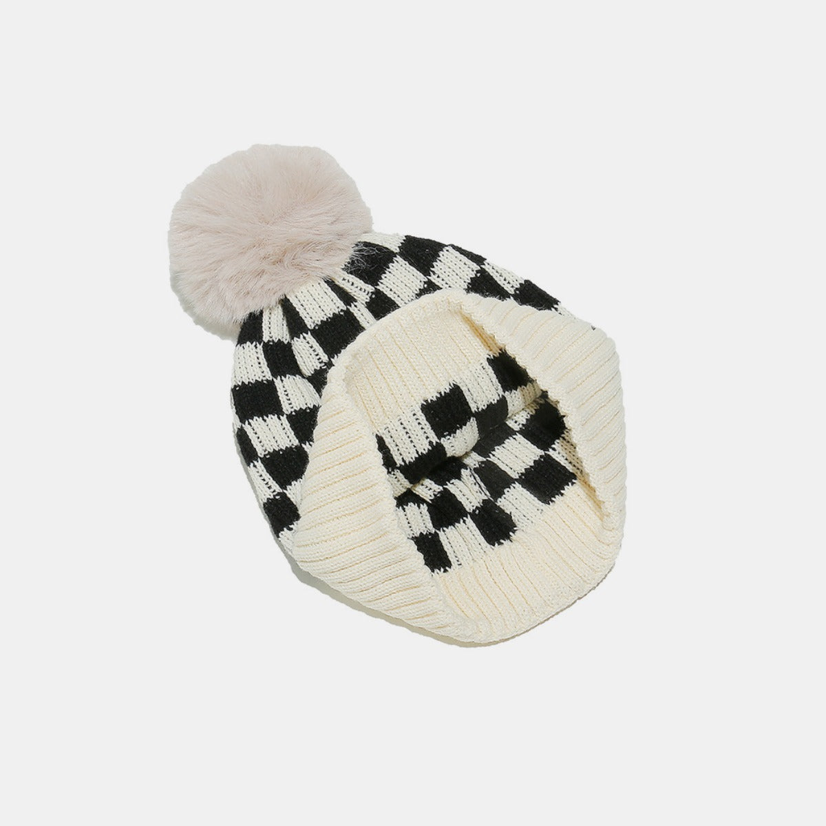Checkered Knit Hat with Pompom - Charming Charlie