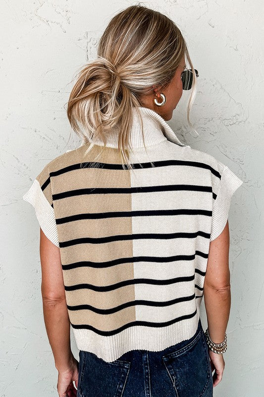 Stripe Colorblock Quarter Zip Collar Sweater Vest - Charming Charlie